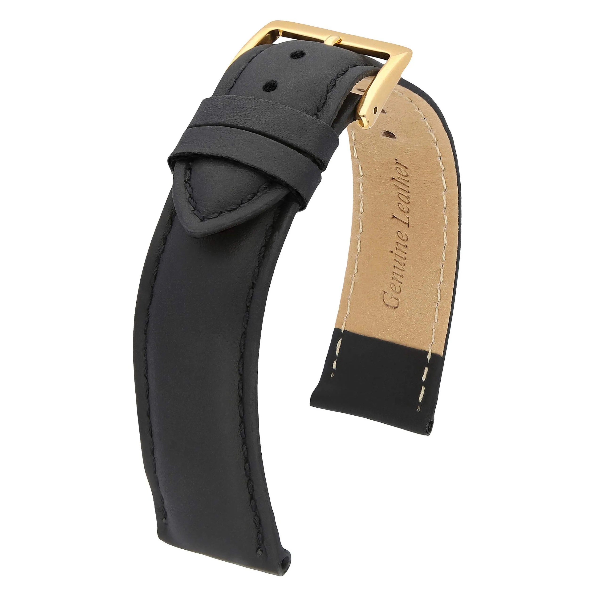 MARCHEL Cinturino per orologio in pelle bovina liscia con chiusura in pelle bovina dorata, 18 mm, Pelle - immagine 3