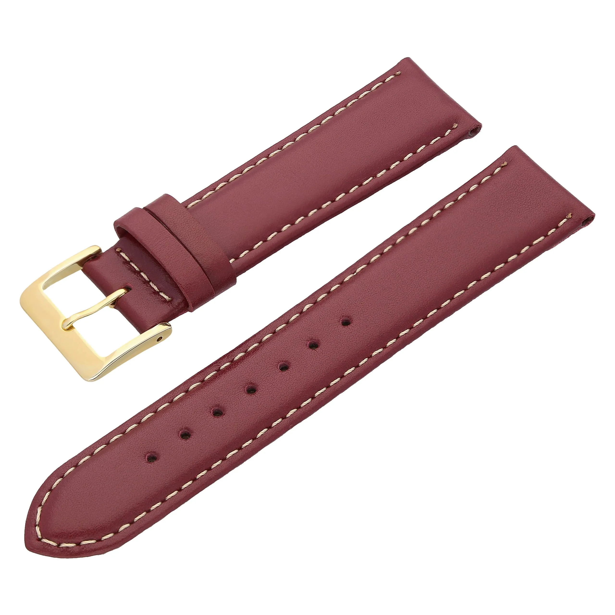 MARCHEL - Cinturino in pelle liscia LLB con chiusura in oro, cinturino per orologio in pelle bovina, in vero cuoio, rosso/bianco, 22 mm, Classico - immagine 2