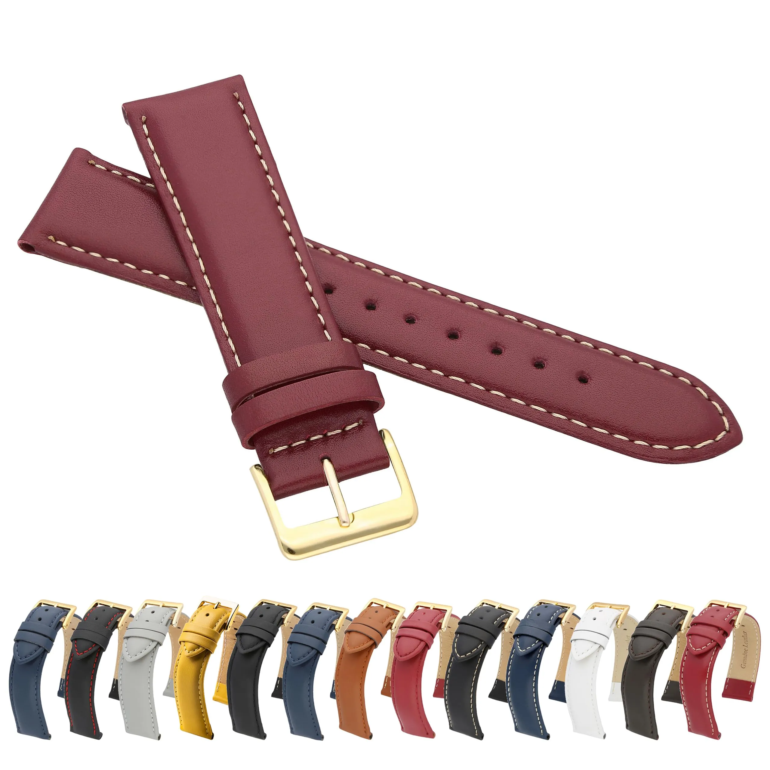 MARCHEL Cinturino in Pelle Liscia LLB, Cinturino in Pelle Bovina Rosso/Bianco, 19 mm, Cinghie - immagine 1