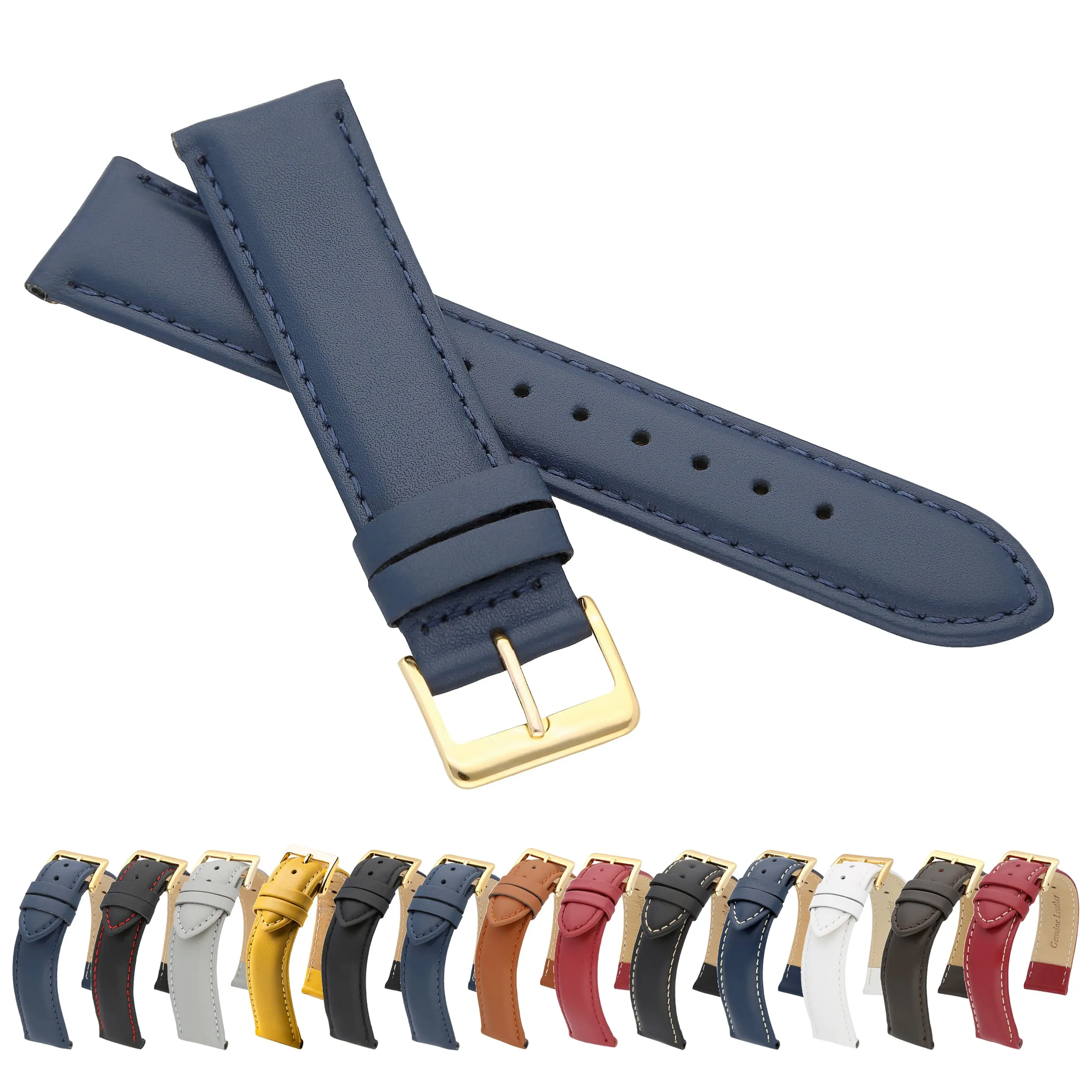 MARCHEL Cinturino in Pelle Liscia LLB Bovina, Blu, 20 mm, Classico - immagine 1