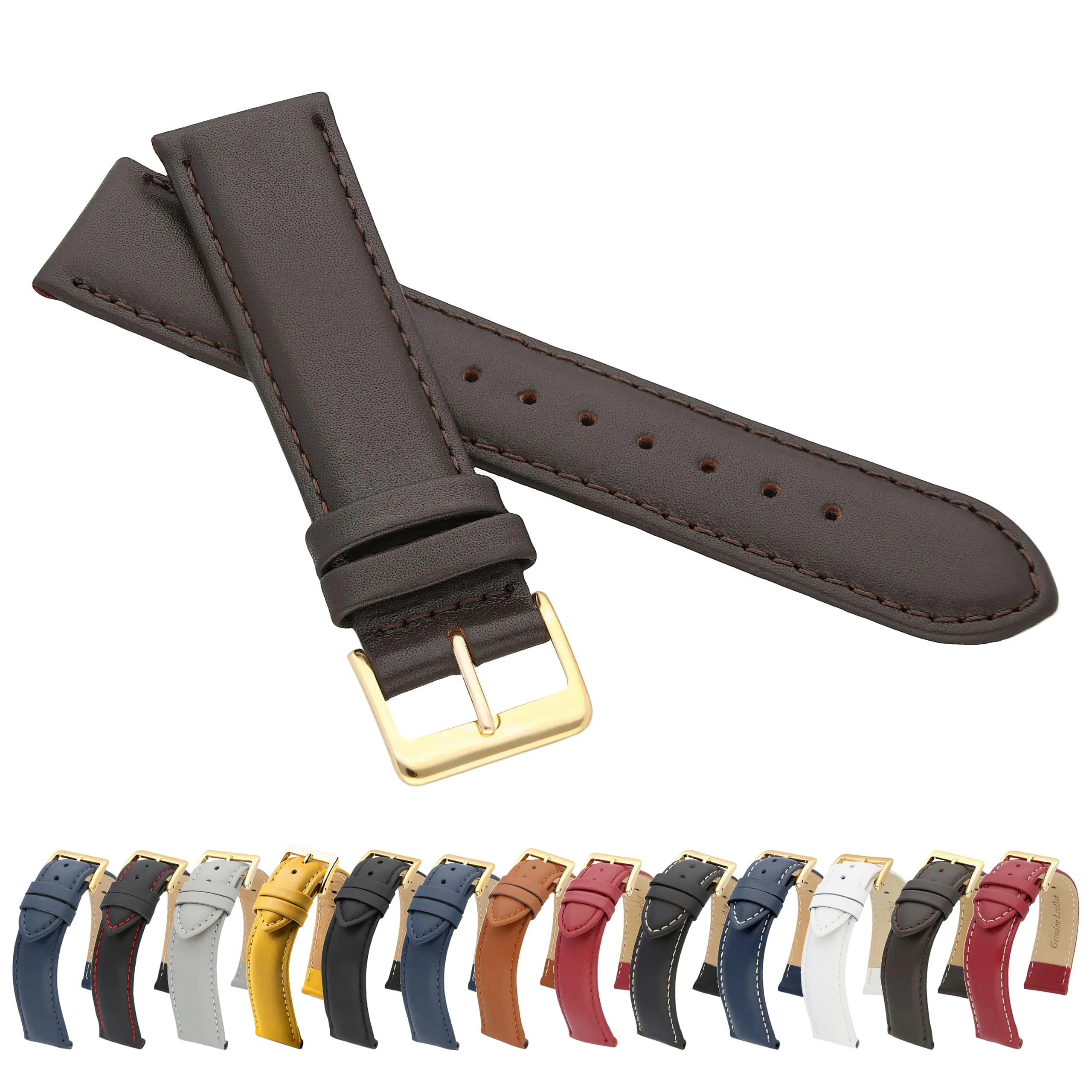 MARCHEL Cinturino in Pelle Liscia LLB Bovina, Marrone, 22 mm, Classico - immagine 1