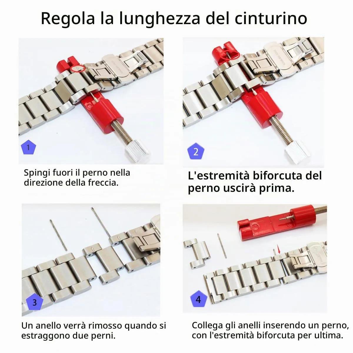 Kai Tian Cinturino Orologio 24mm spazzolato Acciaio inossidabile Cinturini per cinturini Cinturino di ricambio Cinturino di ricambio Cinturino per orologio da uomo Argento - immagine 9