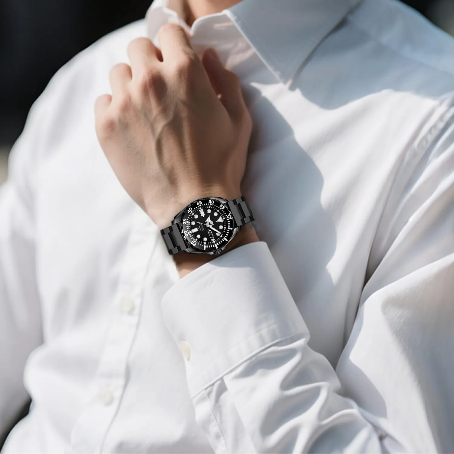 Kai Tian Cinturino in Acciaio Inossidabile 22mm per Orologio da Uomo - Classico, Metallo, Chiusura Deployante, Nero - immagine 2