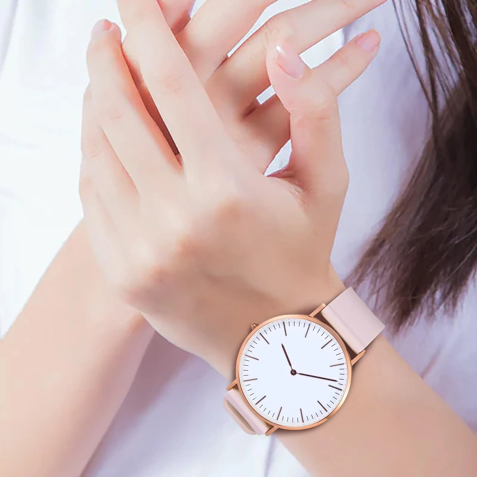 WOCCI 18mm Orologi Cinturino in Silicone con Fibbia Argento per Uomo e Donna (Rosa Chiaro) - immagine 2