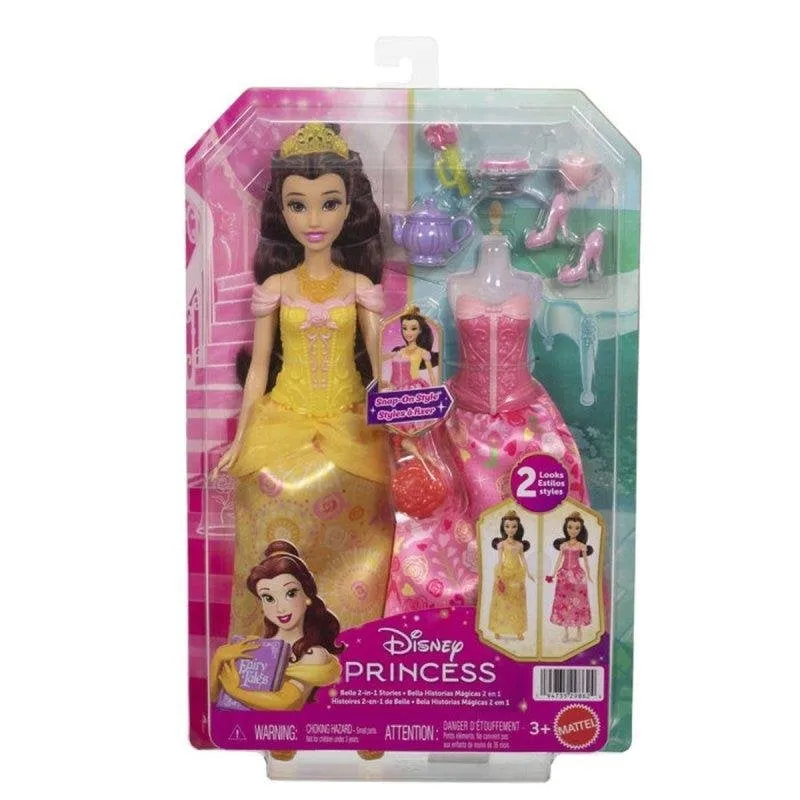 Bambola fashion Mattel Disney Princess Belle 2 in 1, 295 mm, con 2 outfit - immagine 1