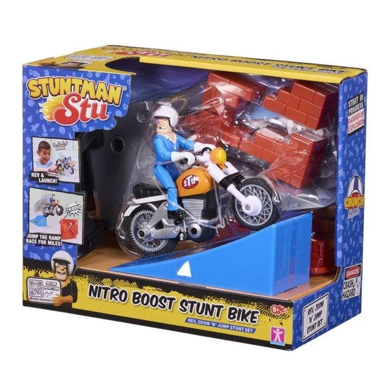 Bicicletta Acrobatica Bandai Stuntman Stu Nitro Boost con Rampa e Figura - immagine 1