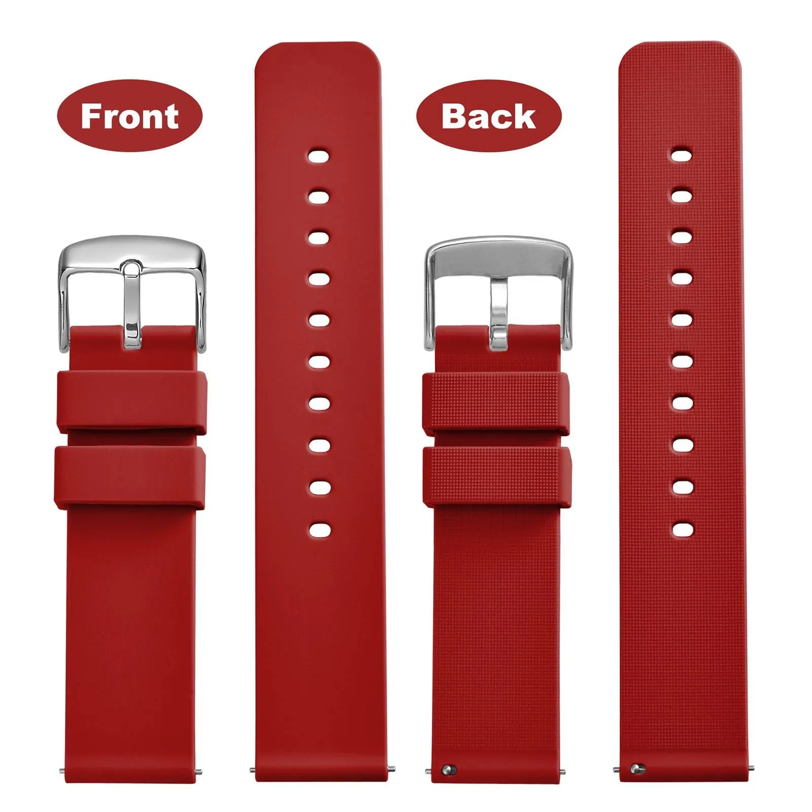 WOCCI 22mm Orologi Cinturino in Silicone con Fibbia Argento per Uomo e Donna (Rosso) - immagine 4