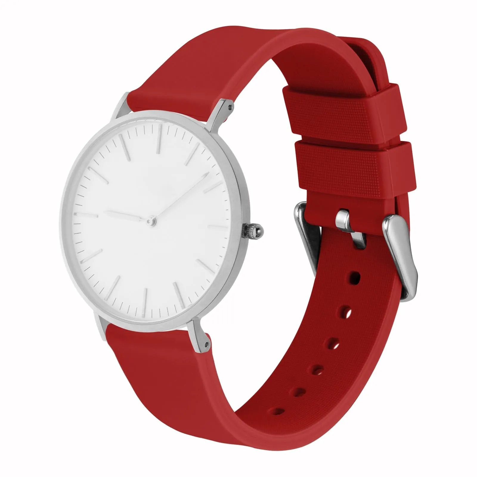 WOCCI 22mm Orologi Cinturino in Silicone con Fibbia Argento per Uomo e Donna (Rosso) - immagine 8