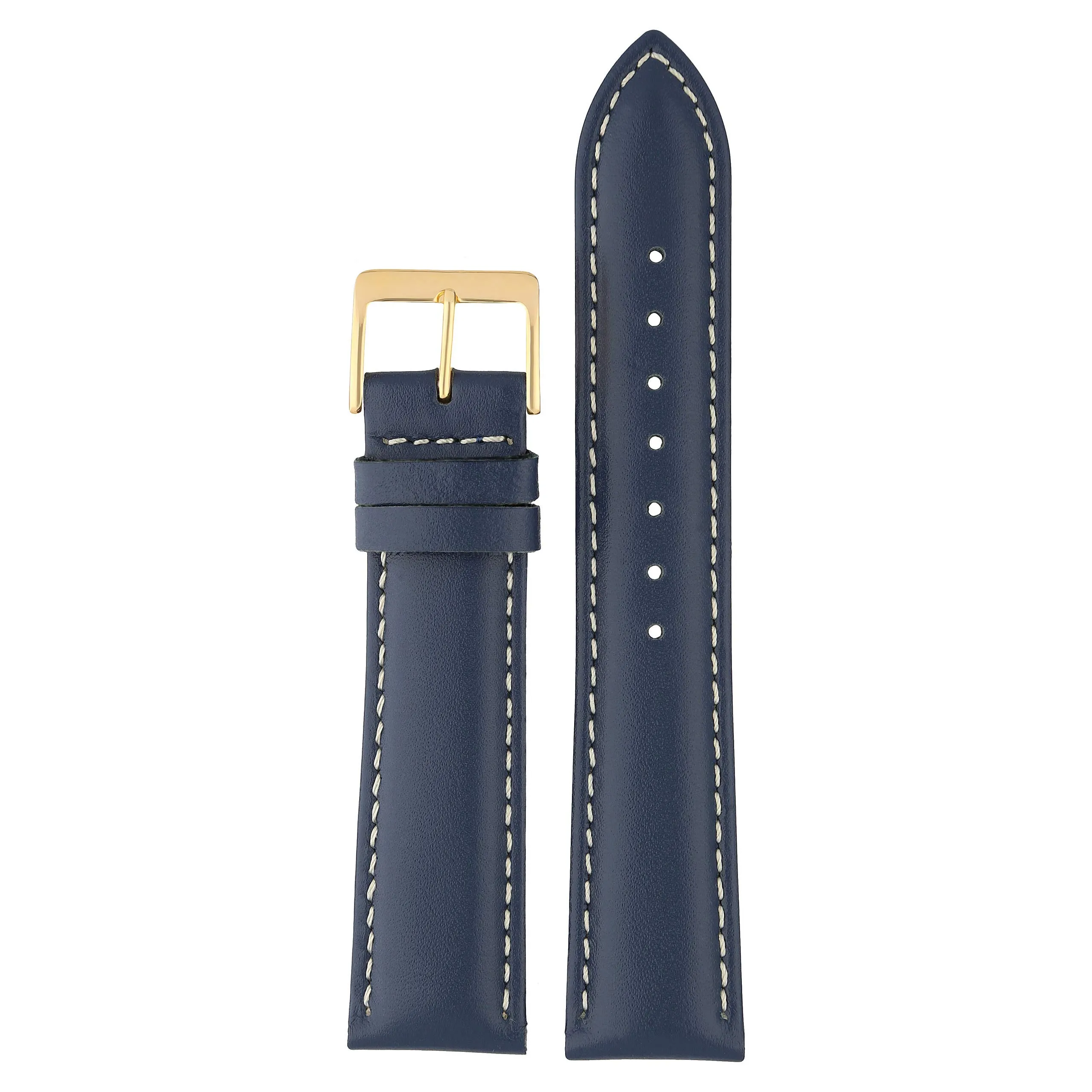 MARCHEL - Cinturino in pelle liscia LLB con chiusura in oro, cinturino per orologio in pelle bovina, in vero cuoio, blu/bianco, 19 mm, cinghia - immagine 5
