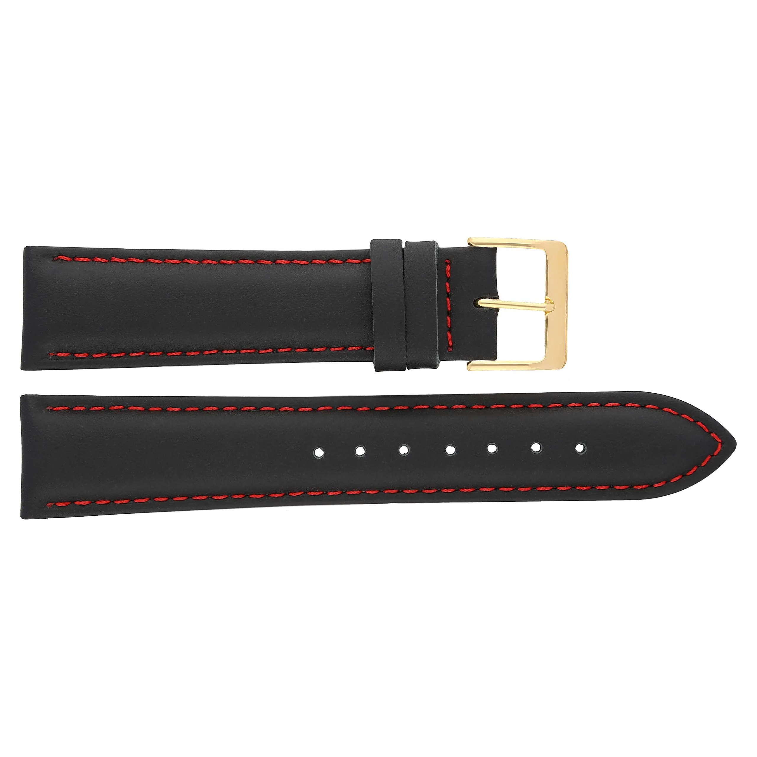 MARCHEL Cinturino in Pelle Liscia LLB, Cinturino in Pelle Bovina, Nero/Rosso, 18 mm, Classico - immagine 4