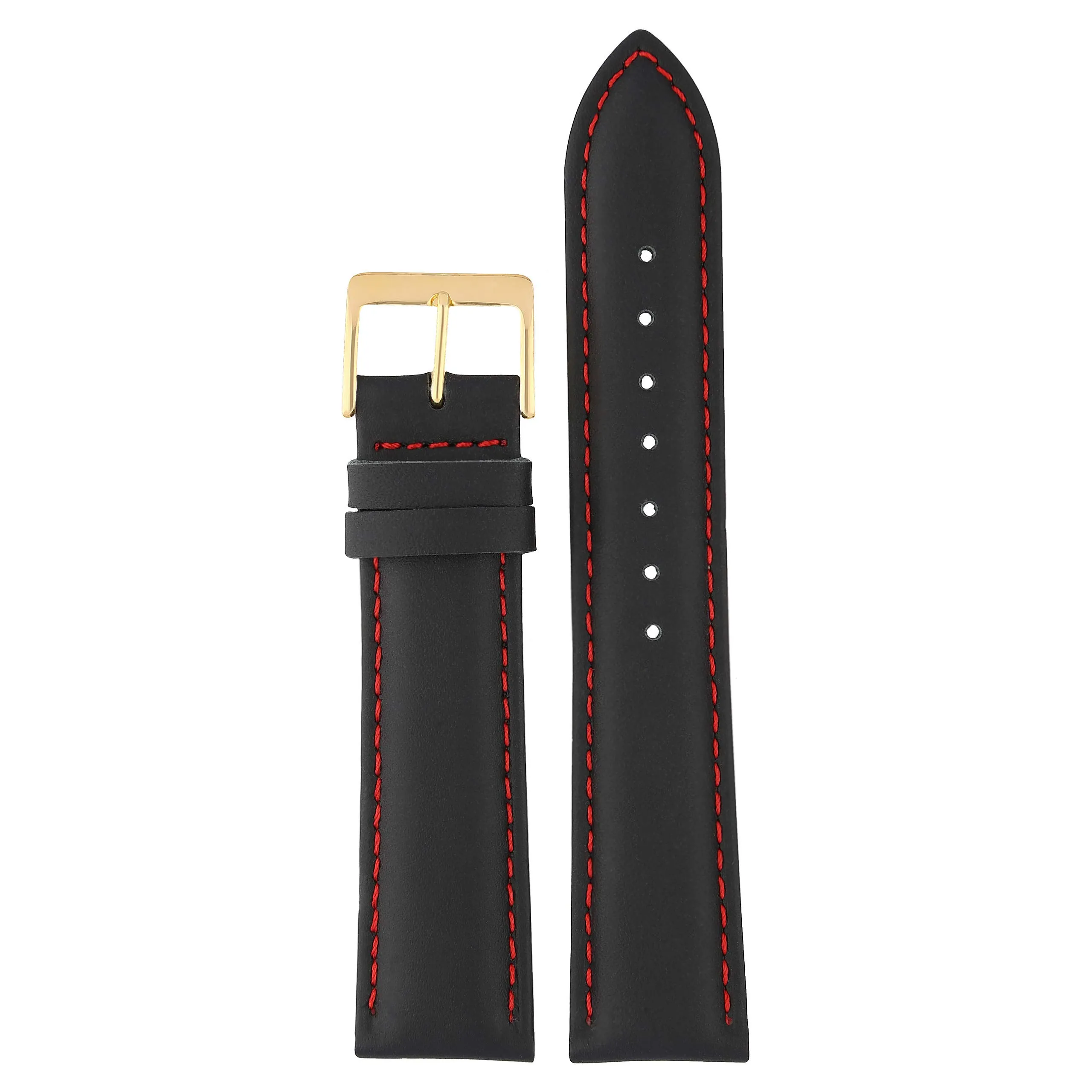 MARCHEL Cinturino in Pelle Liscia LLB, Cinturino in Pelle Bovina, Nero/Rosso, 18 mm, Classico - immagine 5