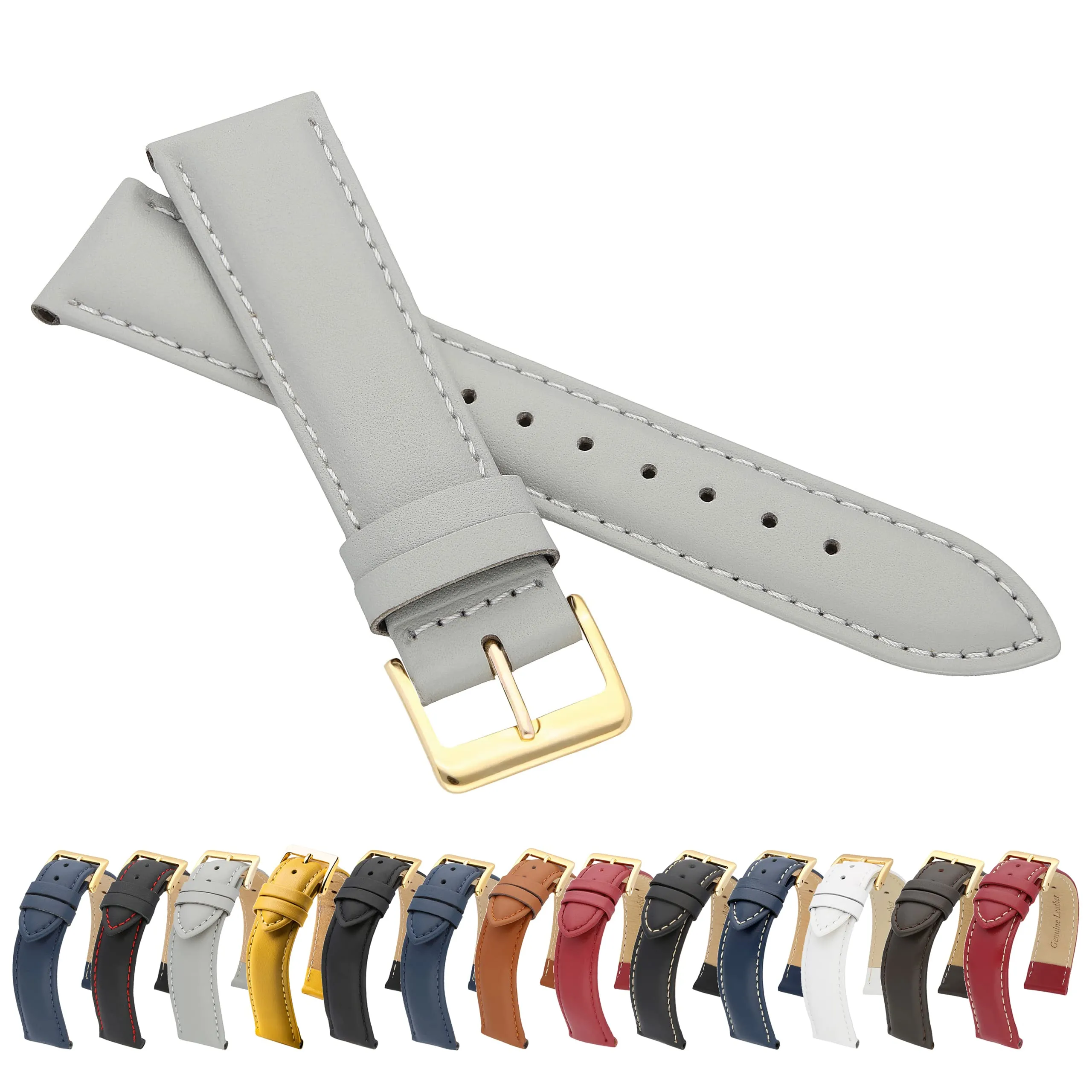 MARCHEL - Cinturino in vera pelle LLB per orologio, chiusura in oro, bracciale in pelle di vacchetta, cinturino in pelle bovina fine, 16mm, Pelle - immagine 1