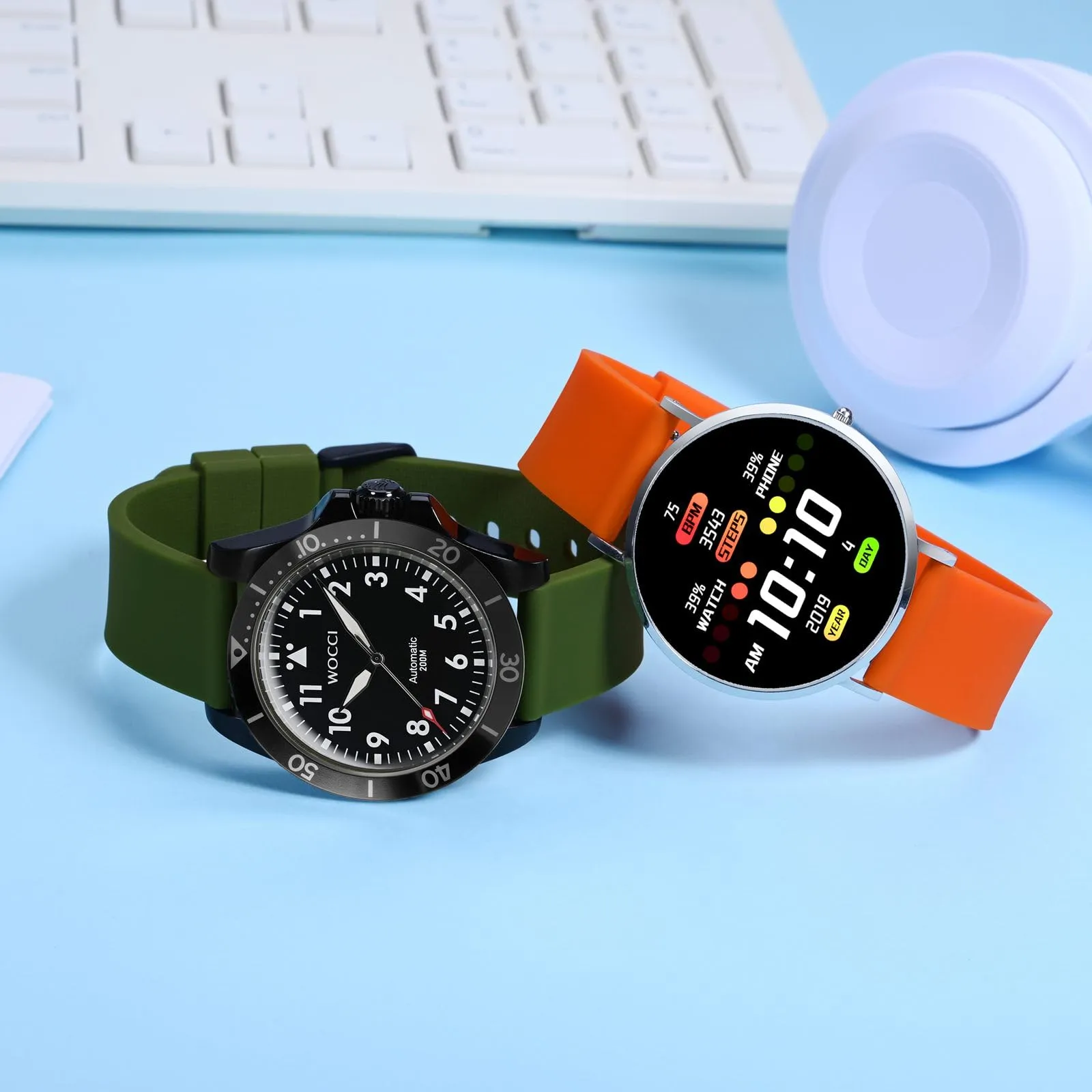 WOCCI 14mm Orologi Cinturino in Silicone con Fibbia Argento per Uomo e Donna (Arancio) - immagine 7