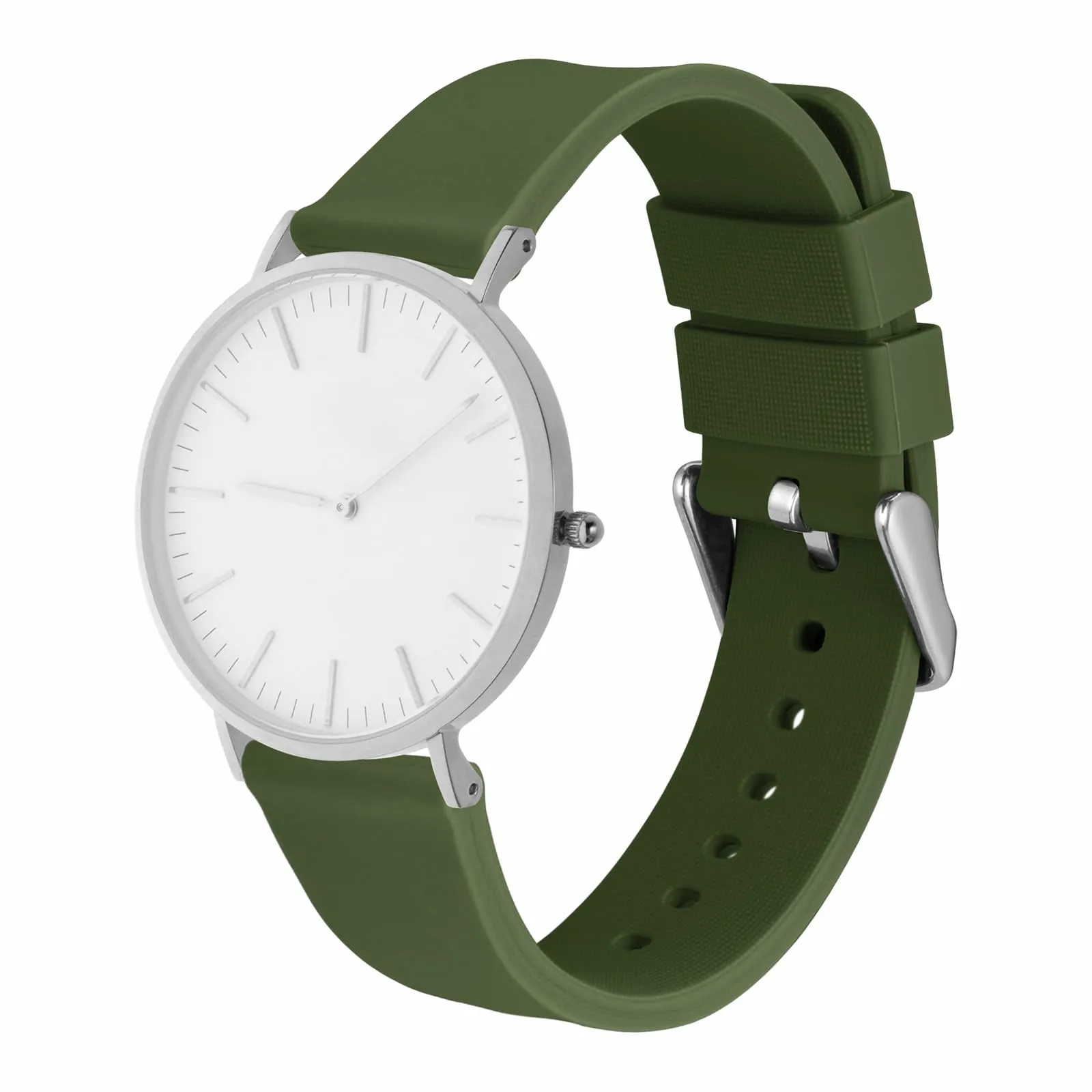 WOCCI 22mm Orologi Cinturino in Silicone con Fibbia Argento per Uomo e Donna (Verde Militare) - immagine 8