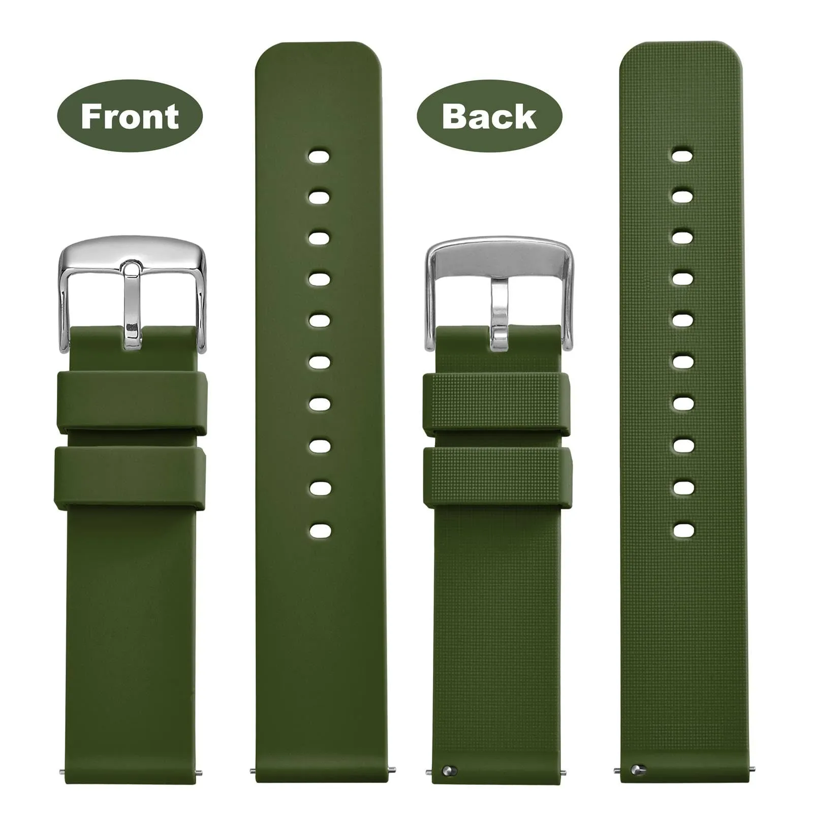 WOCCI 20mm Orologi Cinturino in Silicone con Fibbia Argento per Uomo e Donna (Verde Militare) - immagine 4