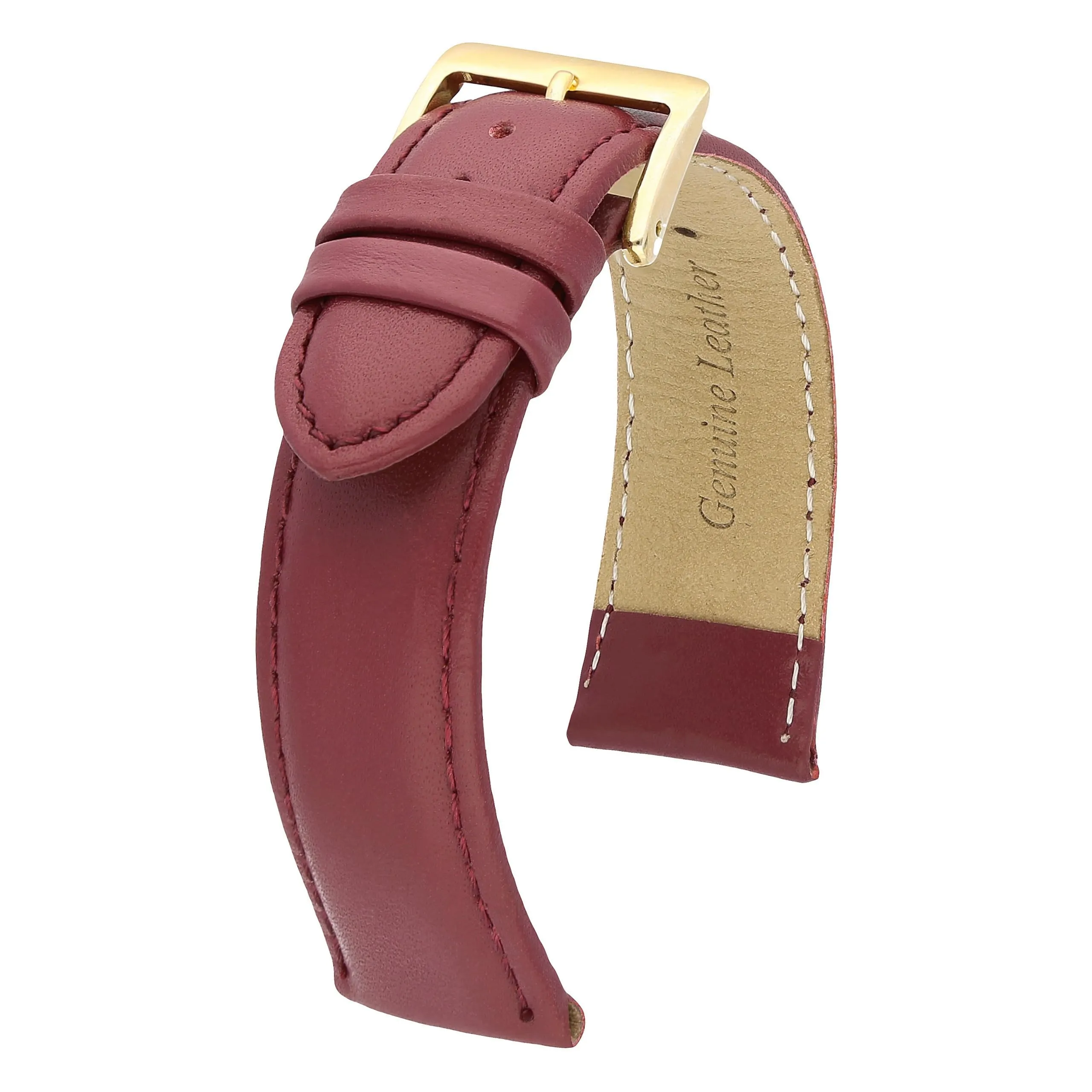 MARCHEL - Cinturino in pelle liscia LLB con chiusura in oro, cinturino per orologio in pelle bovina, in vero cuoio, Colore: rosso, 16 mm, Classico - immagine 3