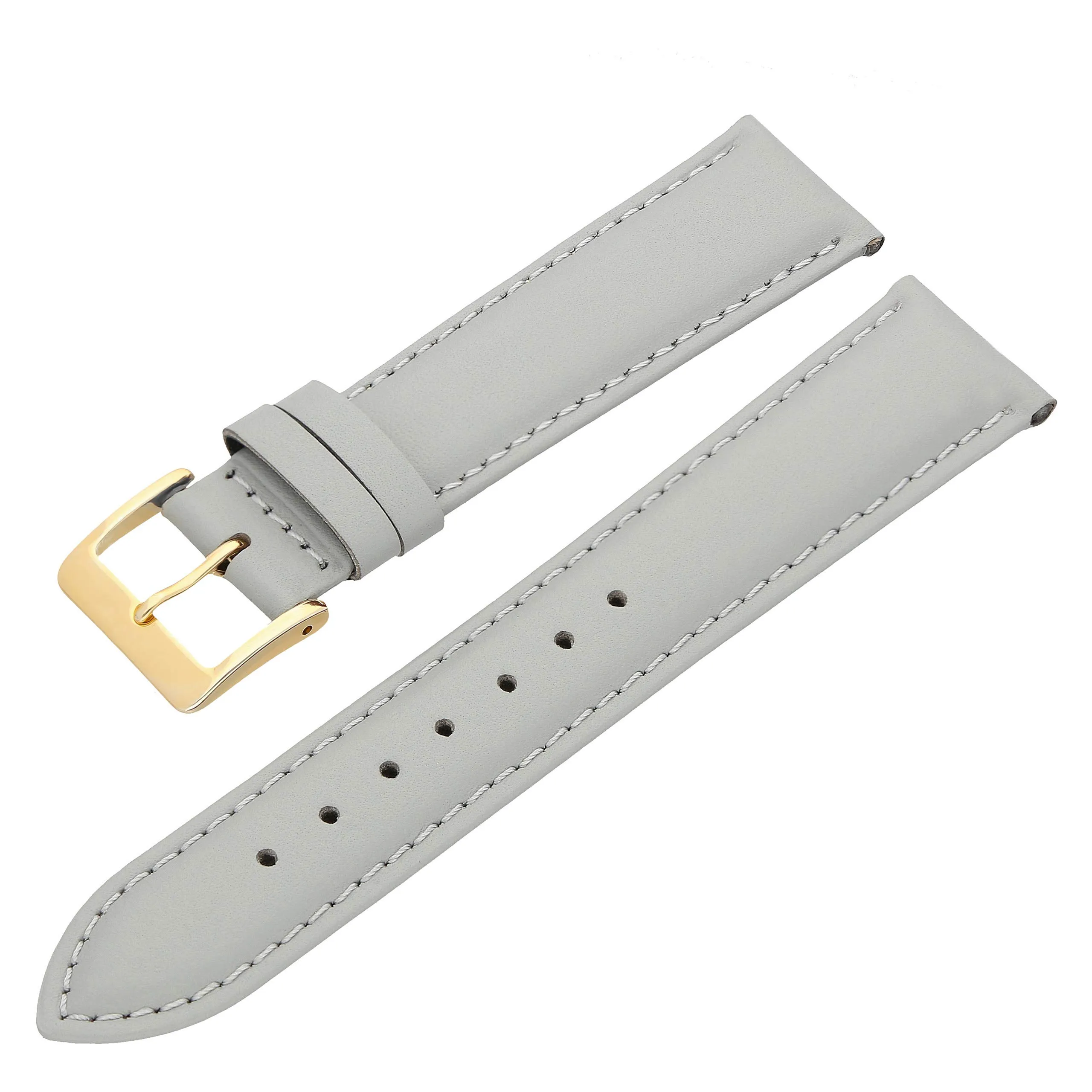 MARCHEL - Cinturino in pelle liscia LLB con chiusura in oro, cinturino per orologio in pelle bovina, in vero cuoio, grigio., 14 mm, cinghia - immagine 2