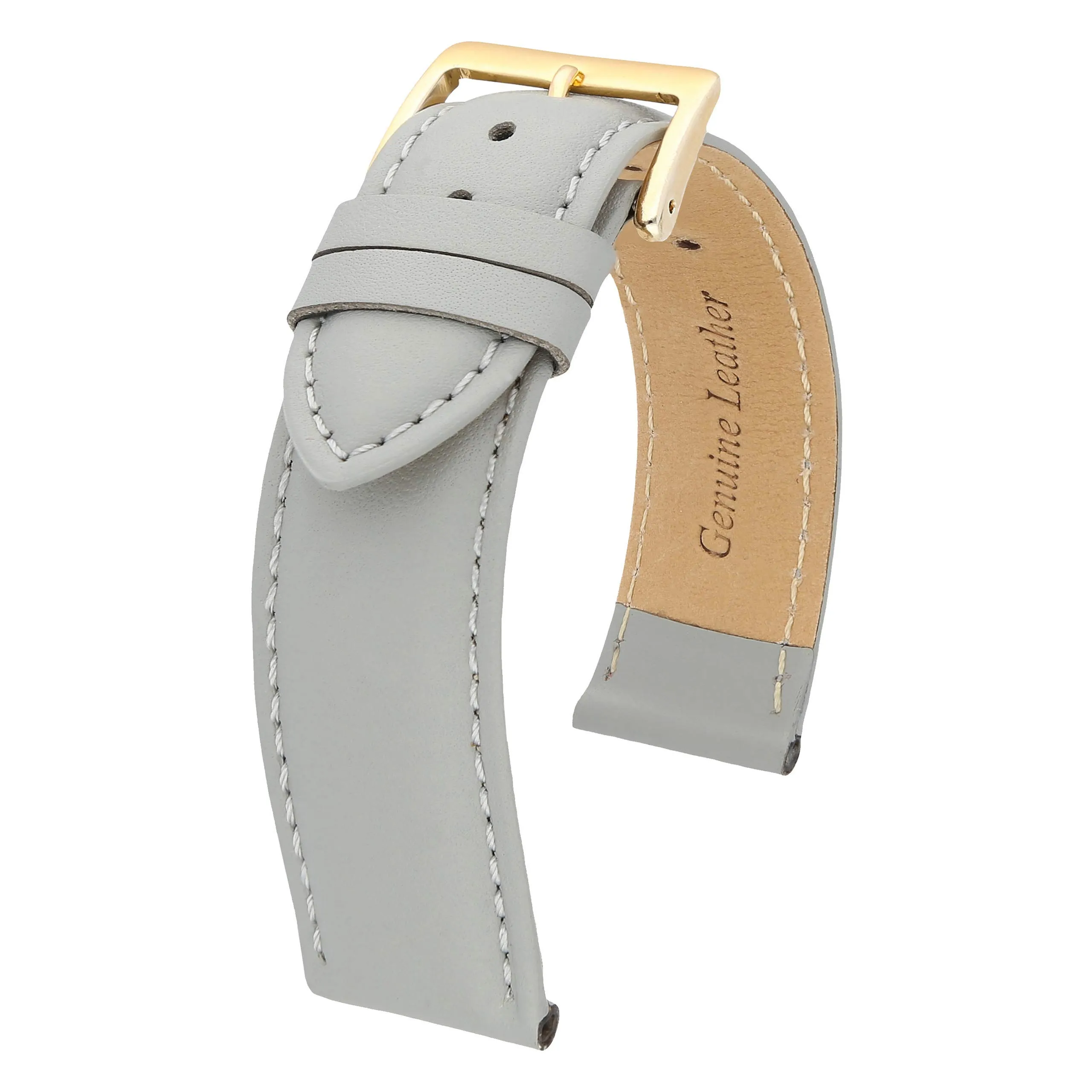 MARCHEL - Cinturino in pelle liscia LLB con chiusura in oro, cinturino per orologio in pelle bovina, in vero cuoio, grigio., 14 mm, cinghia - immagine 3