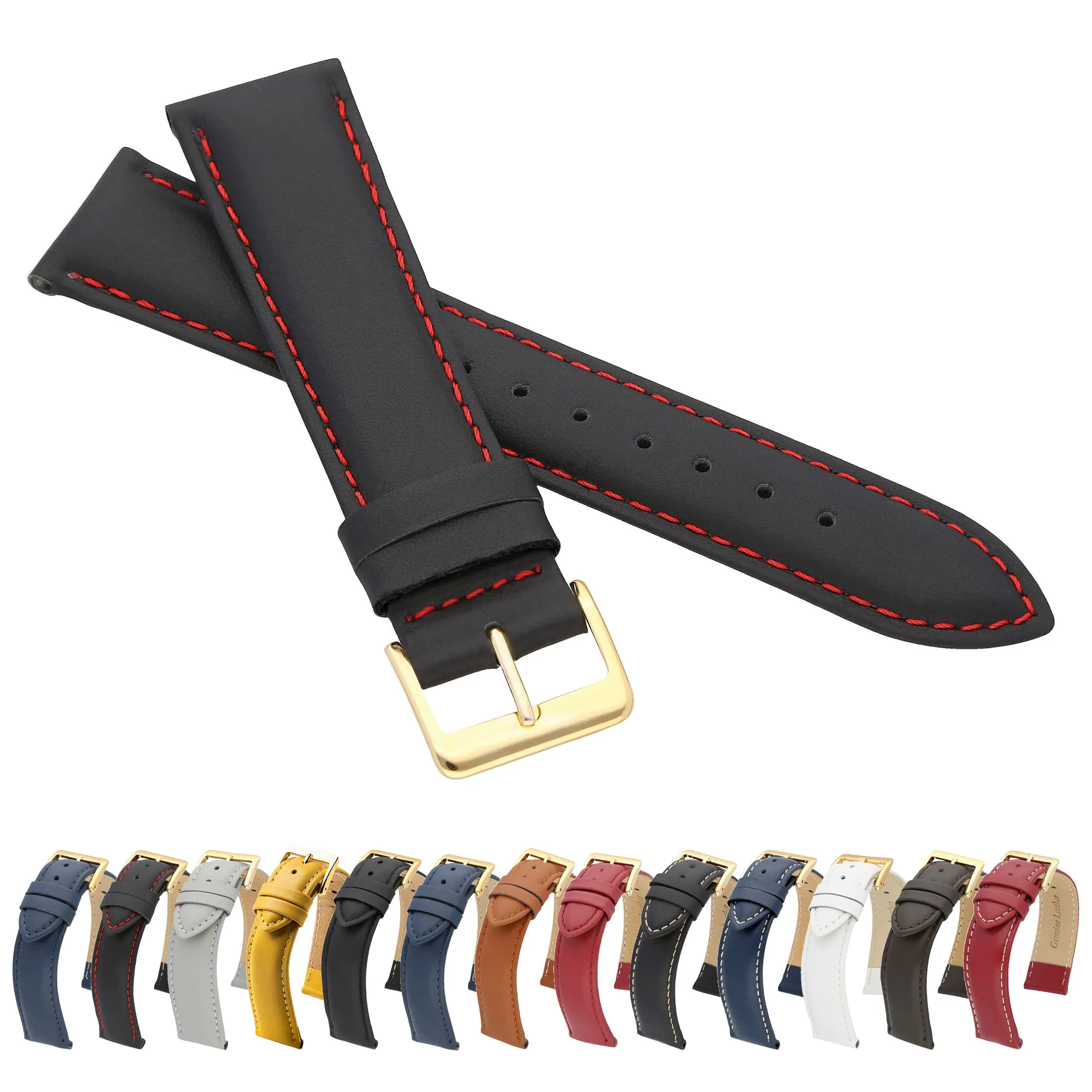 MARCHEL Cinturino in Pelle Liscia LLB, Nero/Rosso, 20 mm XL, Classico - immagine 1