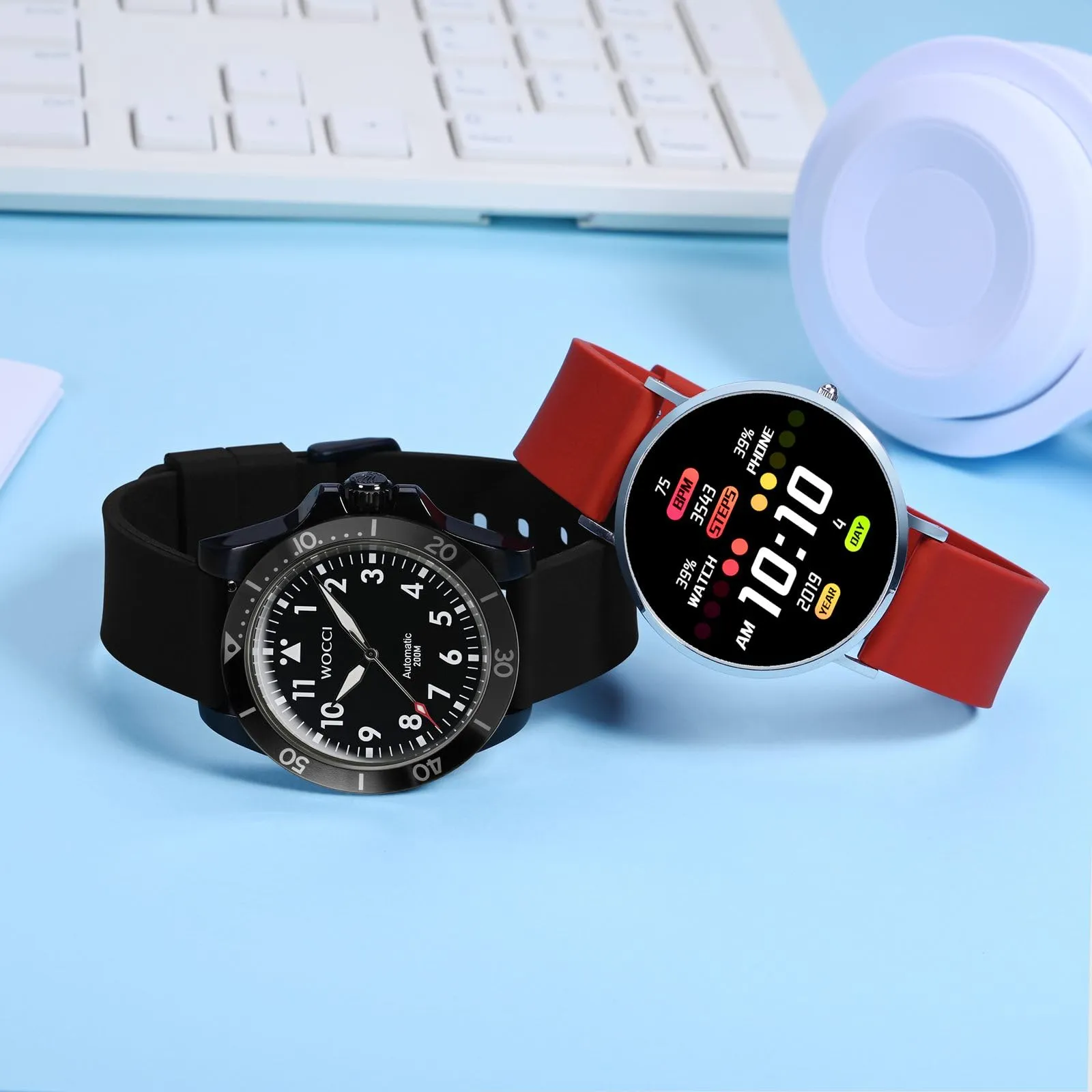 WOCCI 21mm Orologi Cinturino in Silicone con Fibbia Argento per Uomo e Donna (Rosso) - immagine 7