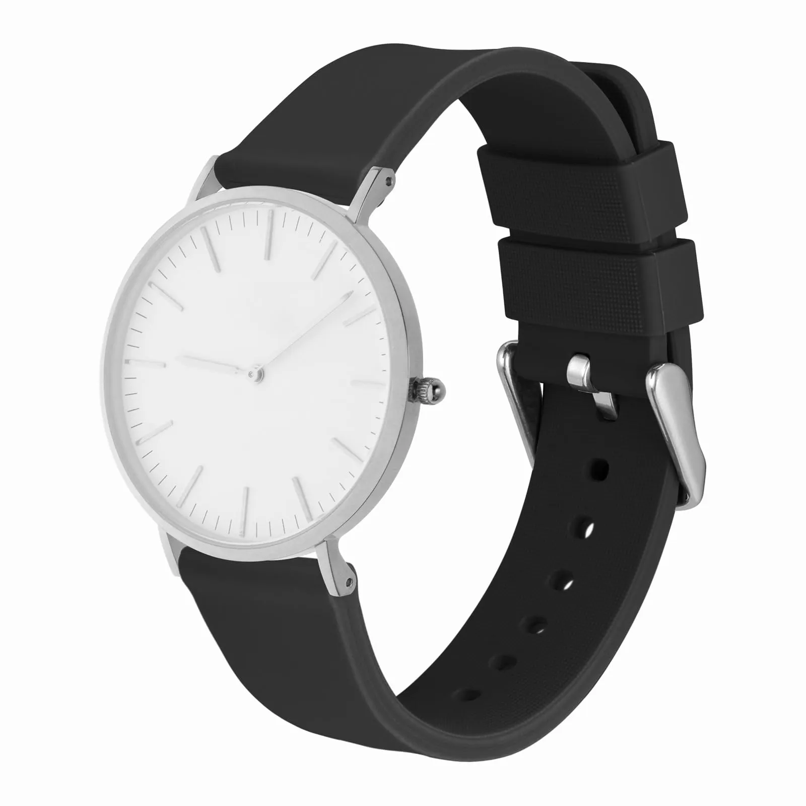 WOCCI 16mm Orologi Cinturino in Silicone con Fibbia Argento per Uomo e Donna (Nero) - immagine 8