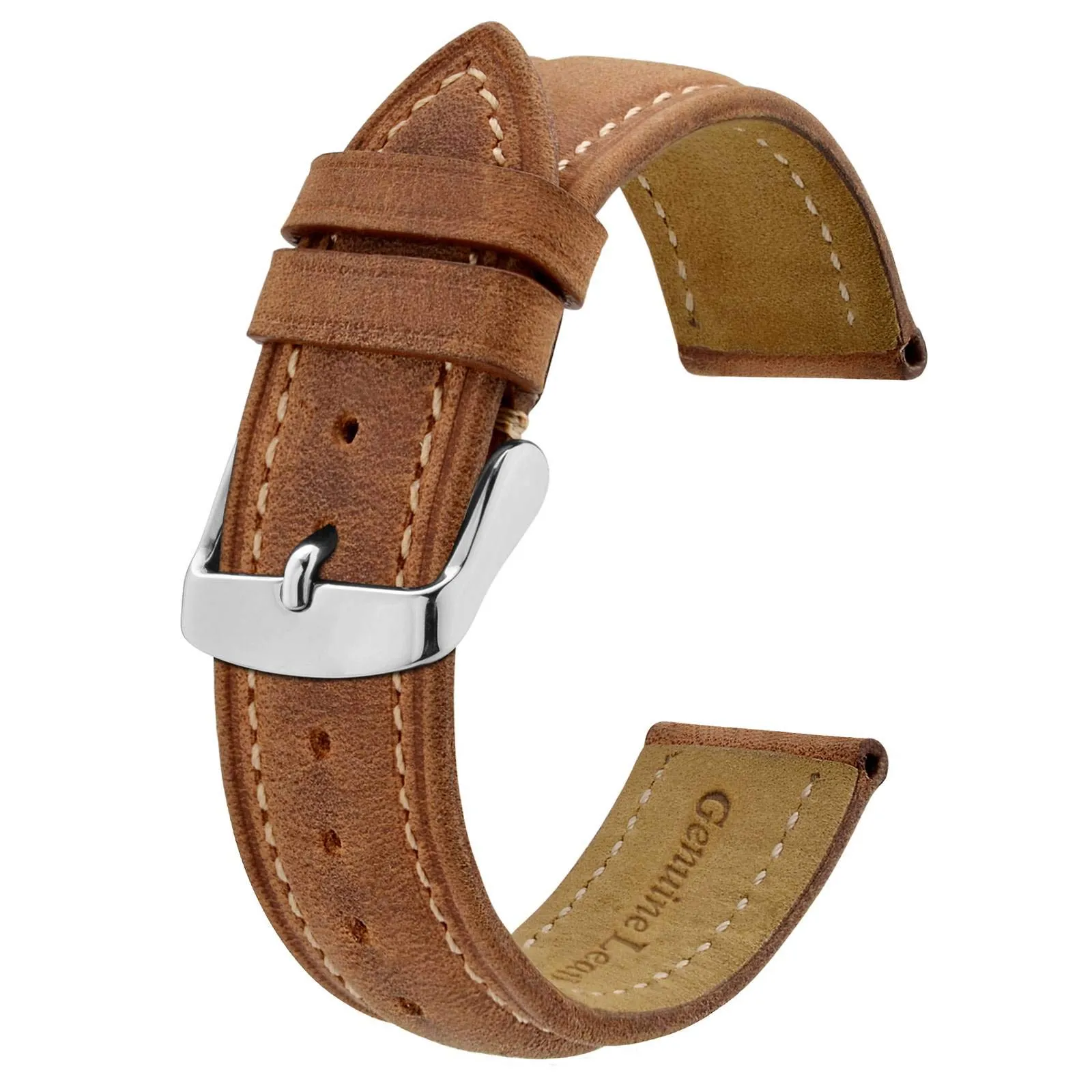 BISONSTRAP Cinturino Orologio 20mm, Cinturini di Ricambio in Pelle Vintage, Marrone Chiaro/Filo Beige - immagine 1