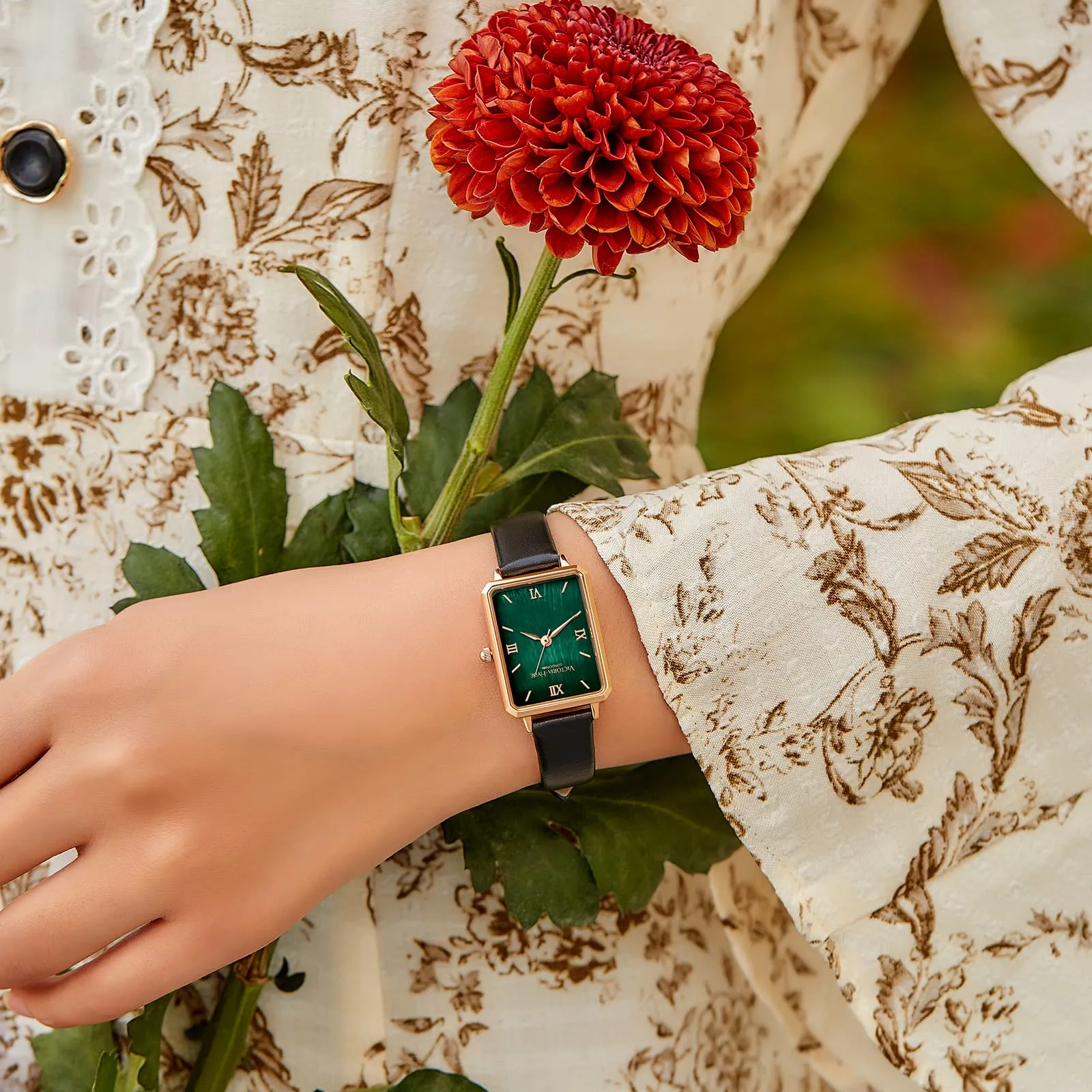 VICTORIA HYDE Orologio da polso da donna, analogico, al quarzo, quadrato, con quadrante verde, eleganti orologi da donna, Verde/nero. - immagine 2