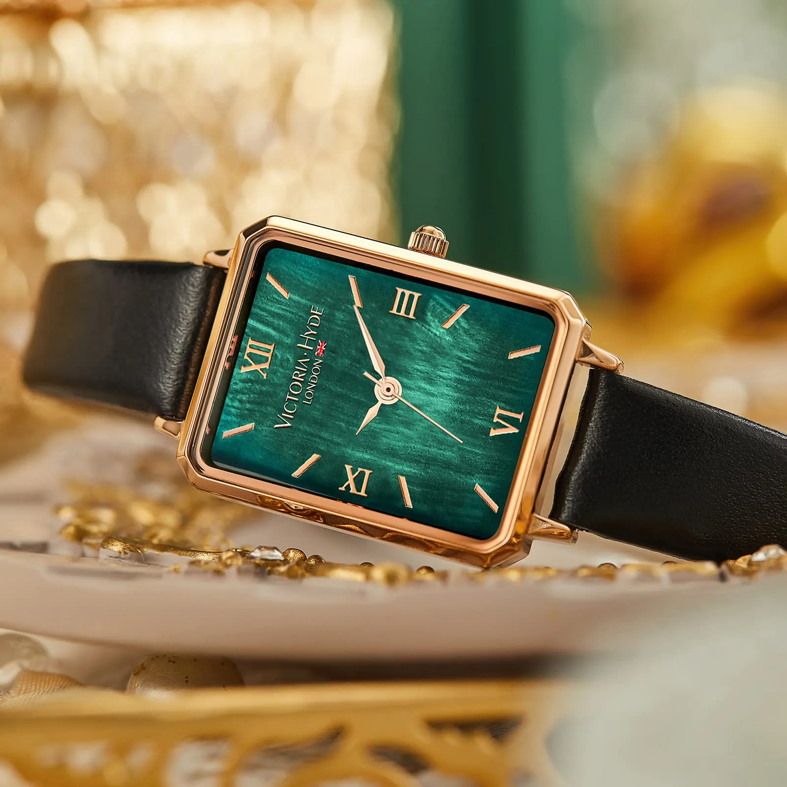 VICTORIA HYDE Orologio da polso da donna, analogico, al quarzo, quadrato, con quadrante verde, eleganti orologi da donna, Verde/nero. - immagine 5