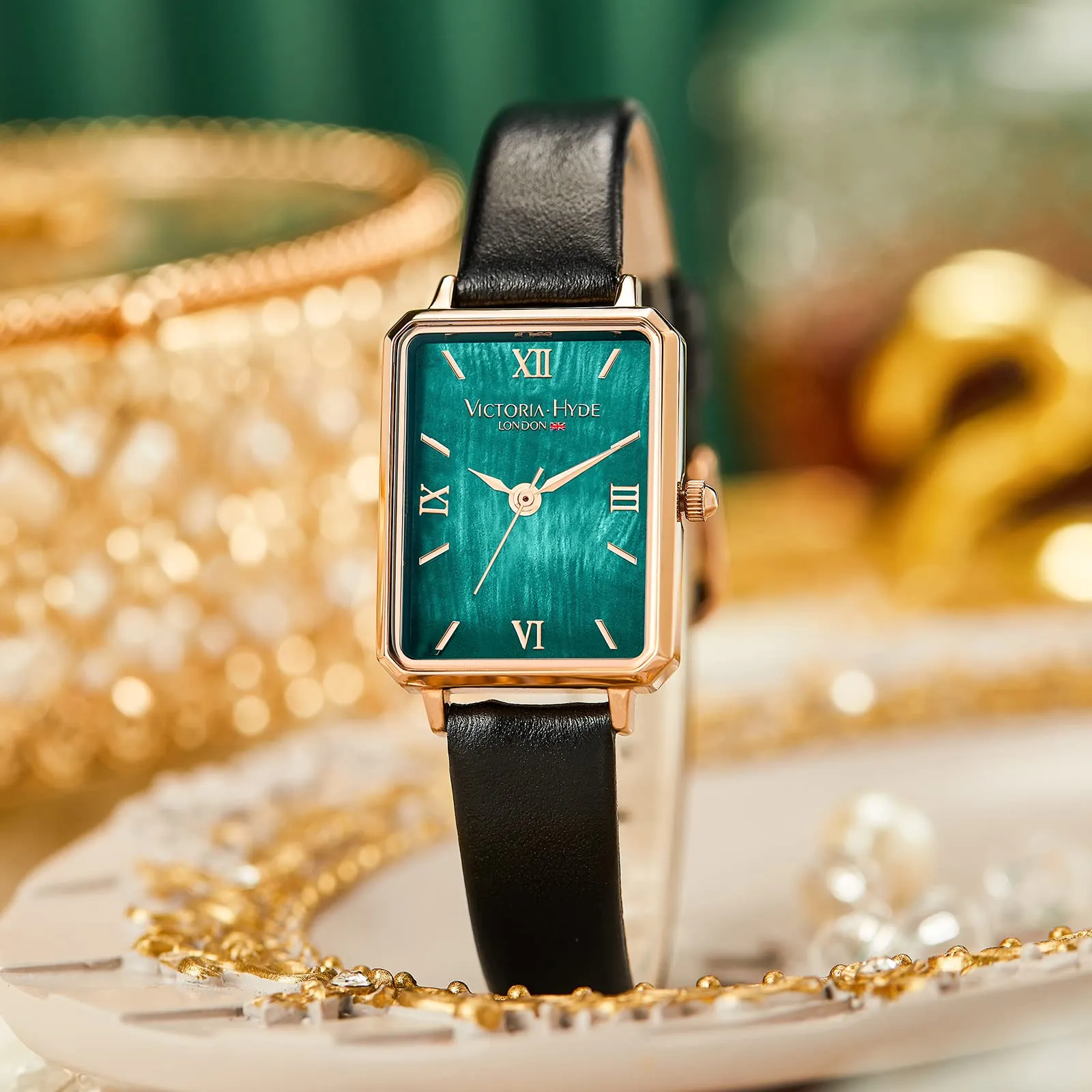 VICTORIA HYDE Orologio da polso da donna, analogico, al quarzo, quadrato, con quadrante verde, eleganti orologi da donna, Verde/nero. - immagine 6