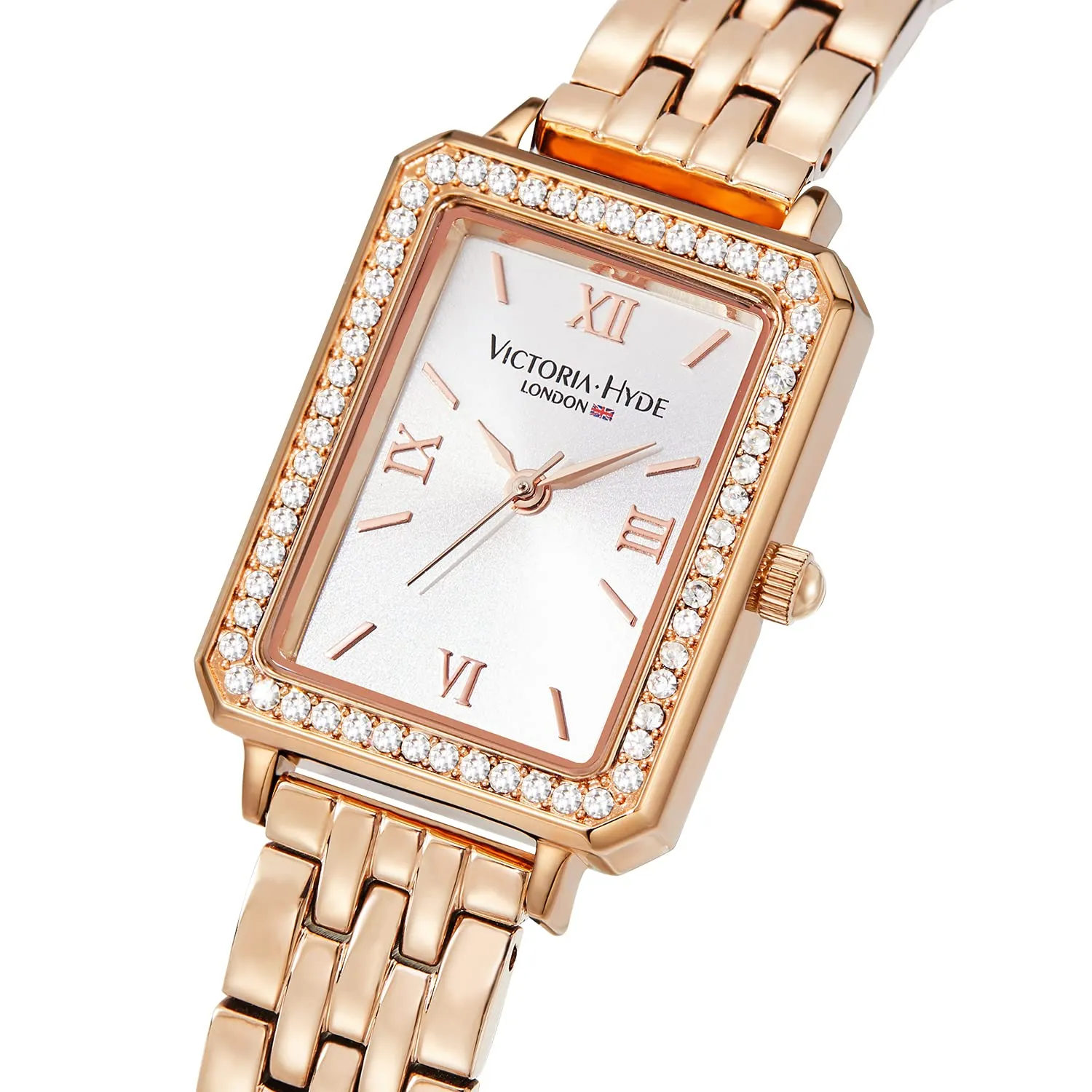 VICTORIA HYDE Orologio rettangolare da donna verde quadrante analogico al quarzo con cinturino in acciaio inox, oro-bianco, Bracciale - immagine 2