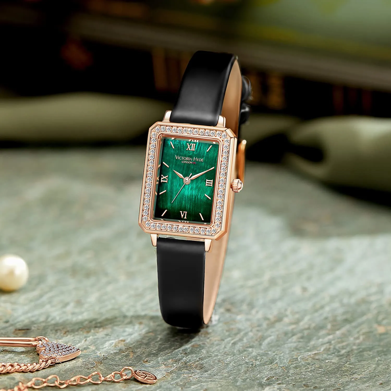 VICTORIA HYDE Orologio da polso da donna, analogico, al quarzo, quadrato, con quadrante verde, elegante, Nero verde, Lusso - immagine 4