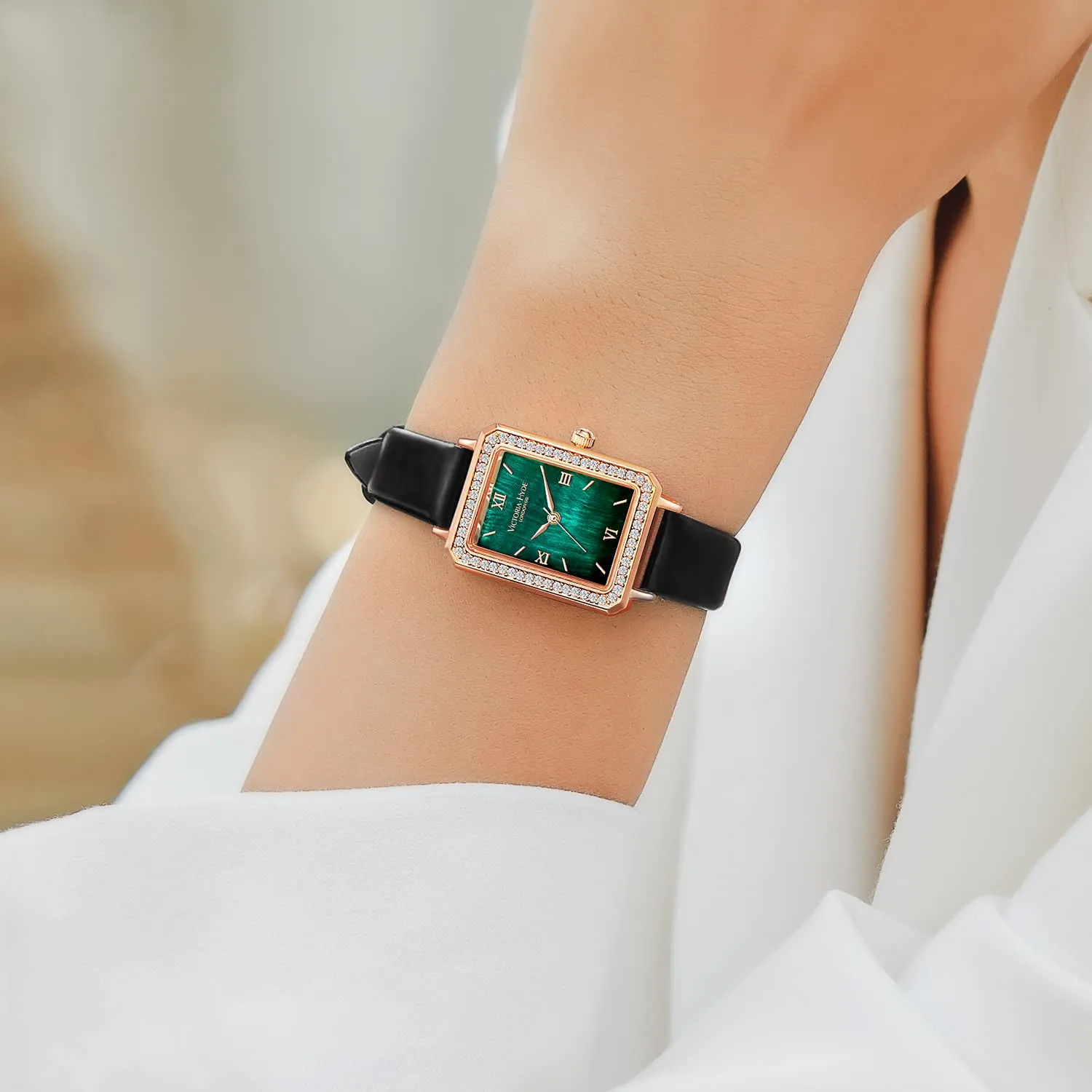 VICTORIA HYDE Orologio da polso da donna, analogico, al quarzo, quadrato, con quadrante verde, elegante, Nero verde, Lusso - immagine 5