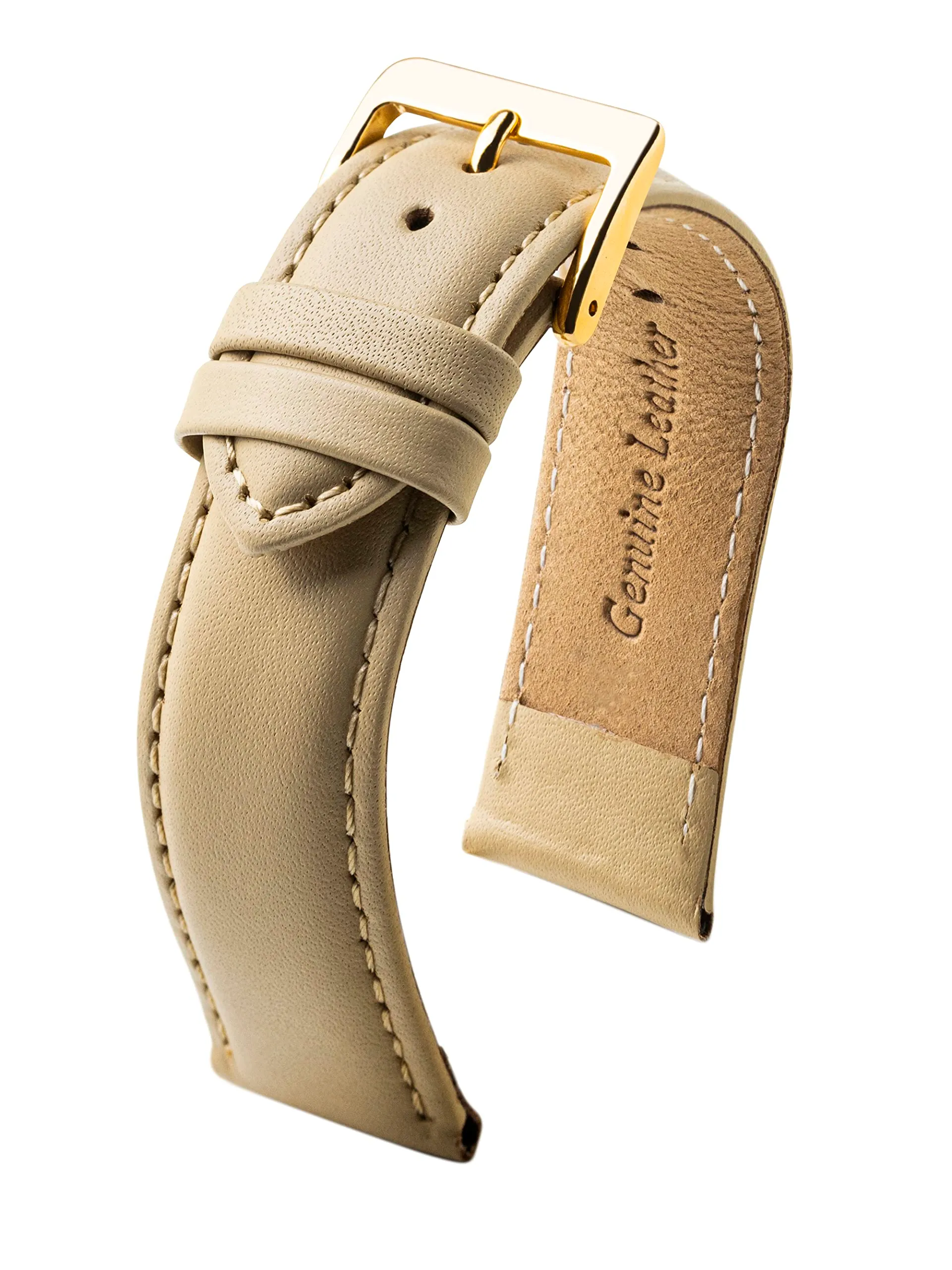 MARCHEL - Cinturino in pelle liscia LLB con chiusura in oro, cinturino per orologio in pelle bovina, in vero cuoio, beige., 18 mm, Classico - immagine 3
