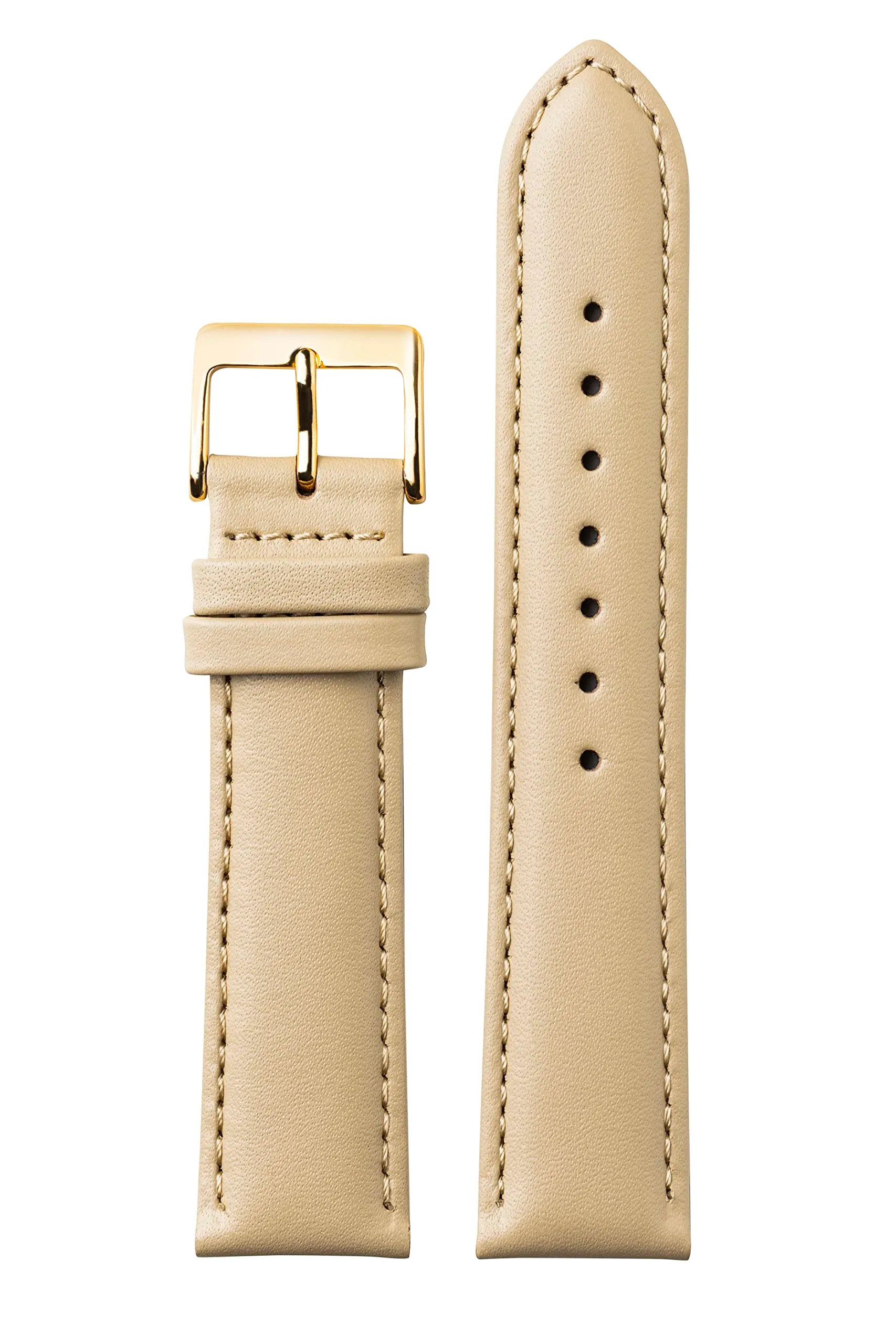MARCHEL - Cinturino in pelle liscia LLB con chiusura in oro, cinturino per orologio in pelle bovina, in vero cuoio, beige., 18 mm, Classico - immagine 5
