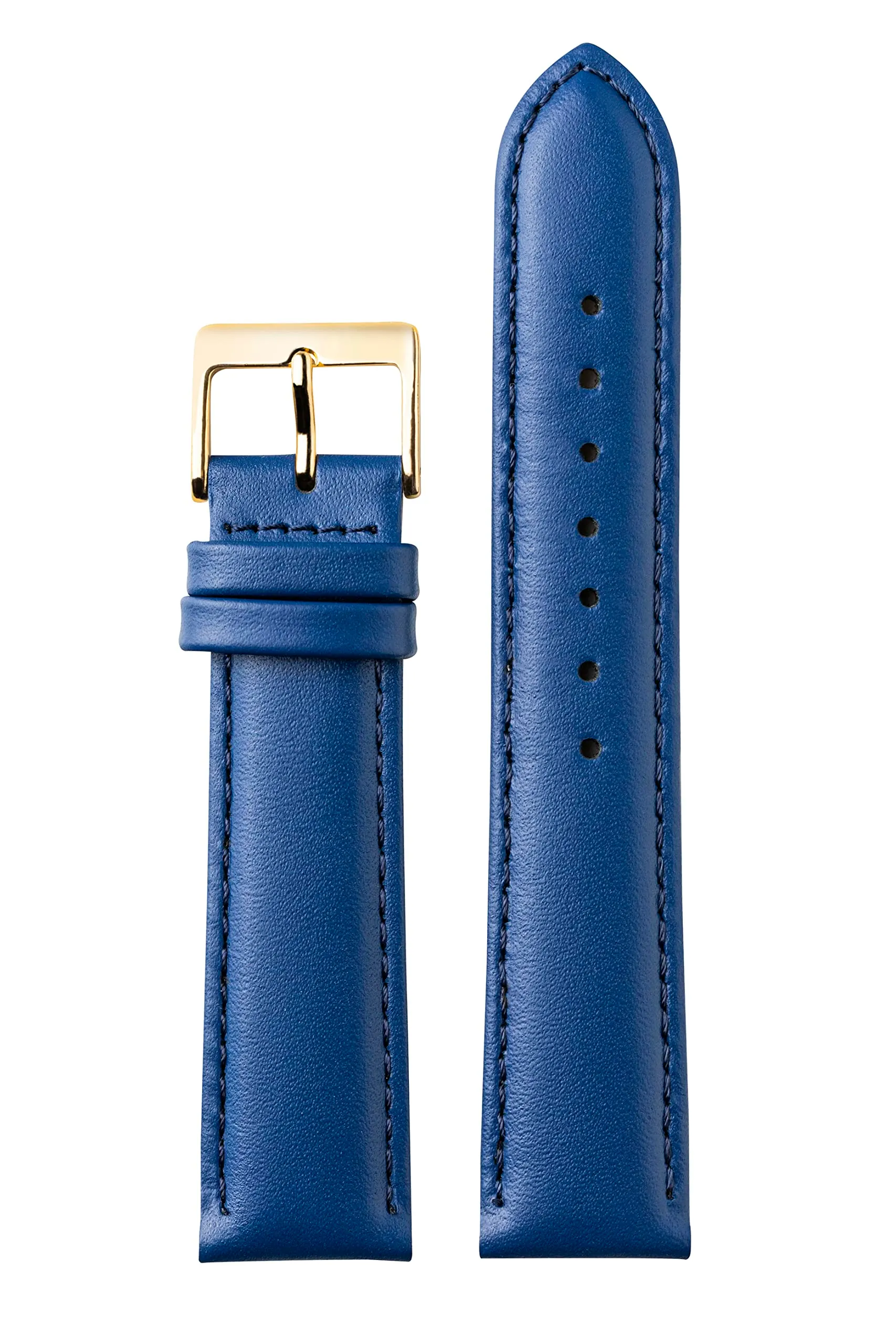 MARCHEL - Cinturino in pelle liscia LLB con chiusura in oro, cinturino per orologio in pelle bovina, in vero cuoio, Azzurro, 22 mm, Classico - immagine 5
