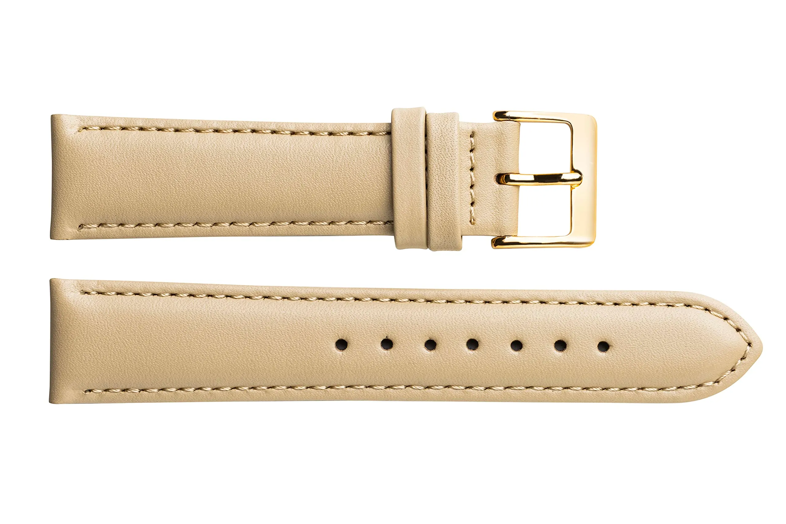 MARCHEL - Cinturino in pelle liscia LLB con chiusura in oro, cinturino per orologio in pelle bovina, in vero cuoio, beige., 22 mm, Classico - immagine 4