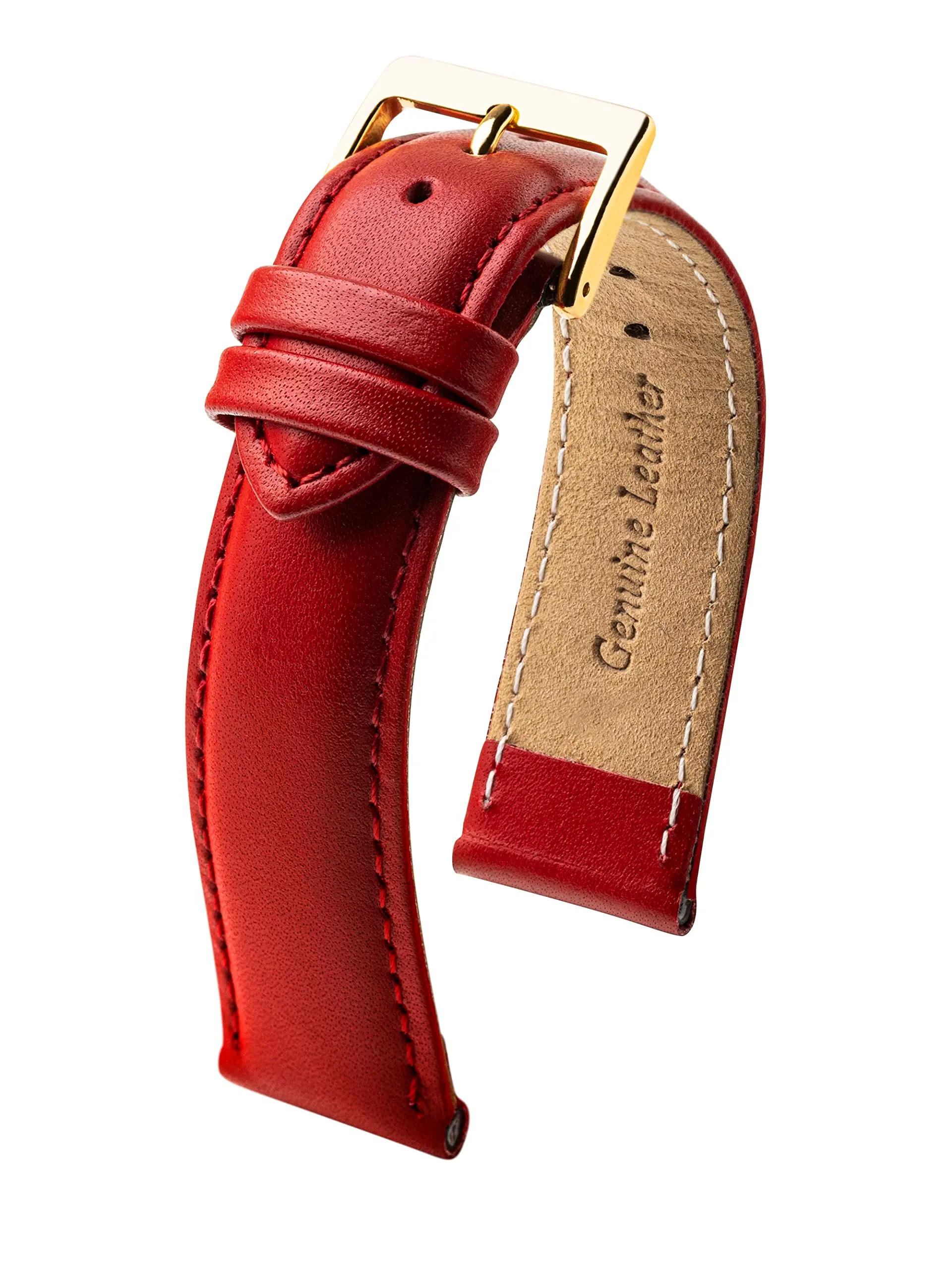 MARCHEL Cinturino in Pelle Liscia LLB, Cinturino in Pelle Bovina, Rosso Chiaro, 16 mm, Classico - immagine 3