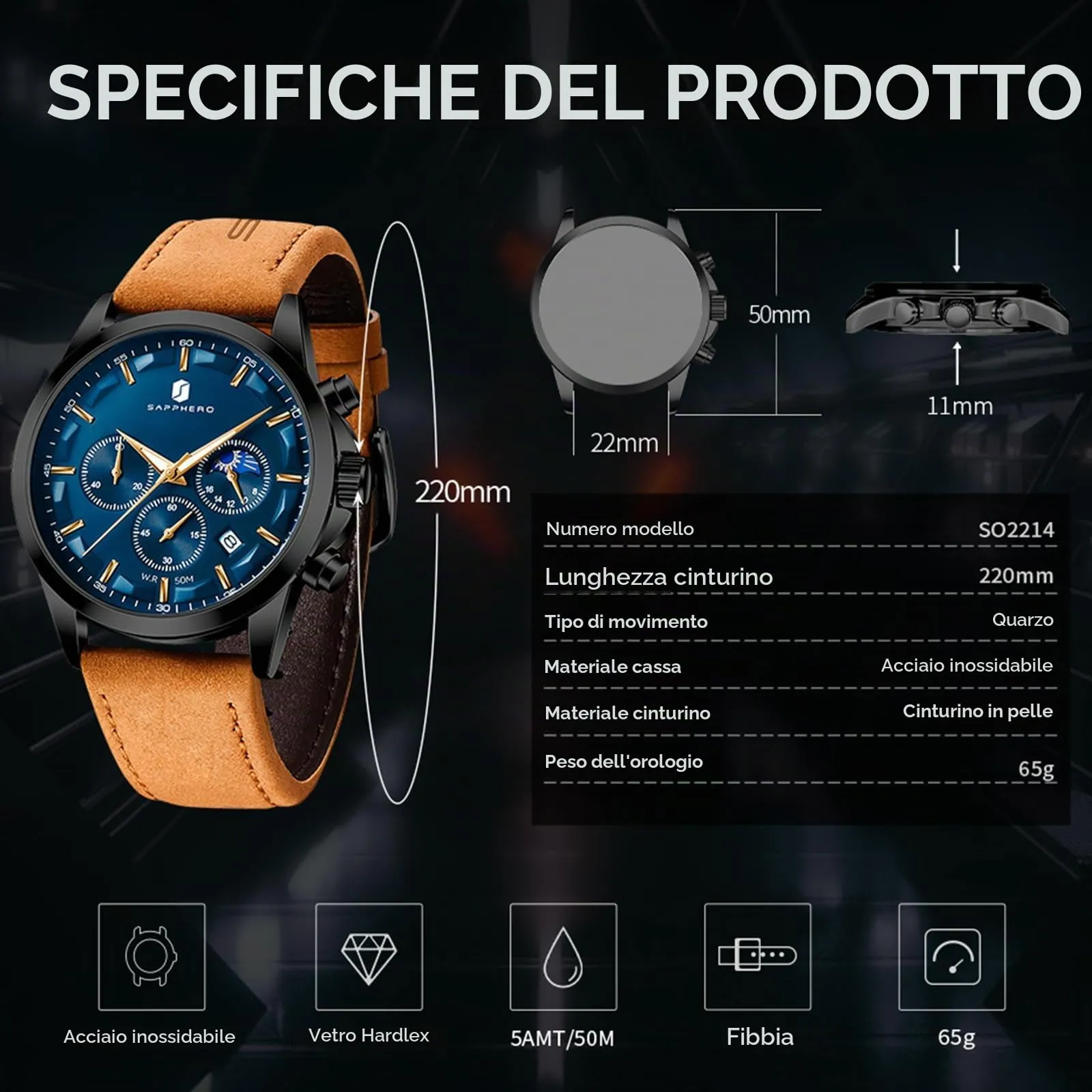 BENYAR BY Orologio da uomo quarzo analogico Cronografi Orologi uomo Regali - immagine 4