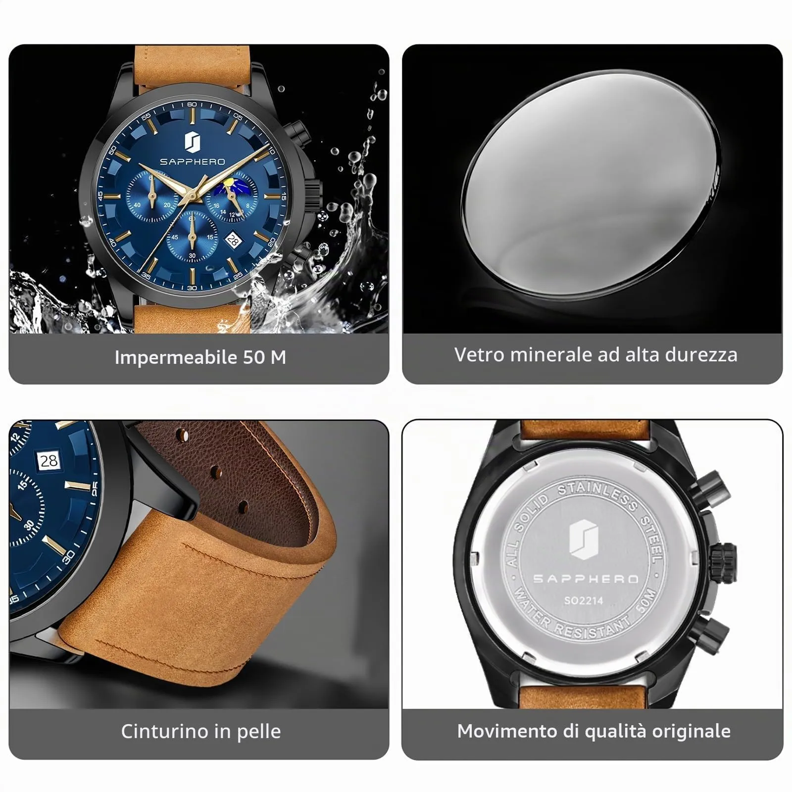 BENYAR BY Orologio da uomo quarzo analogico Cronografi Orologi uomo Regali - immagine 5