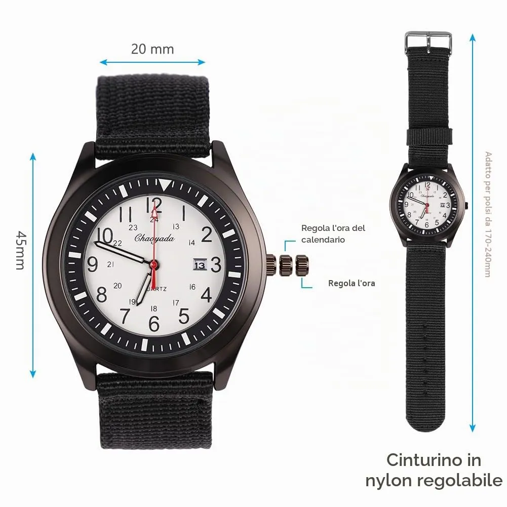 Vicloon Orologio da Uomo, Orologio Analogico al Quarzo, Orologio Militare Che si Illumina al Buio Con Datario e Cinturino in Nylon, Orologi Minimalisti Sportivi Tattici Dell'esercito (Nero) - immagine 2