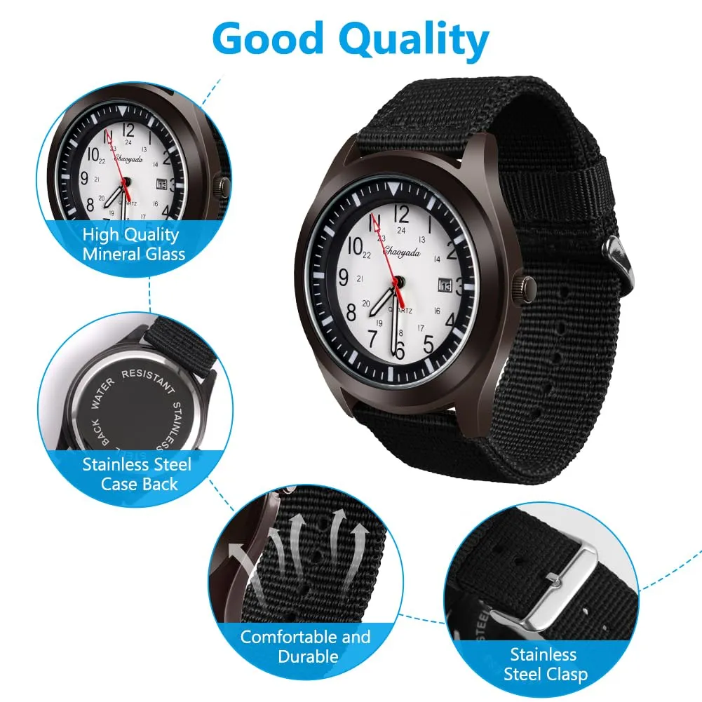 Vicloon Orologio da Uomo, Orologio Analogico al Quarzo, Orologio Militare Che si Illumina al Buio Con Datario e Cinturino in Nylon, Orologi Minimalisti Sportivi Tattici Dell'esercito (Nero) - immagine 3
