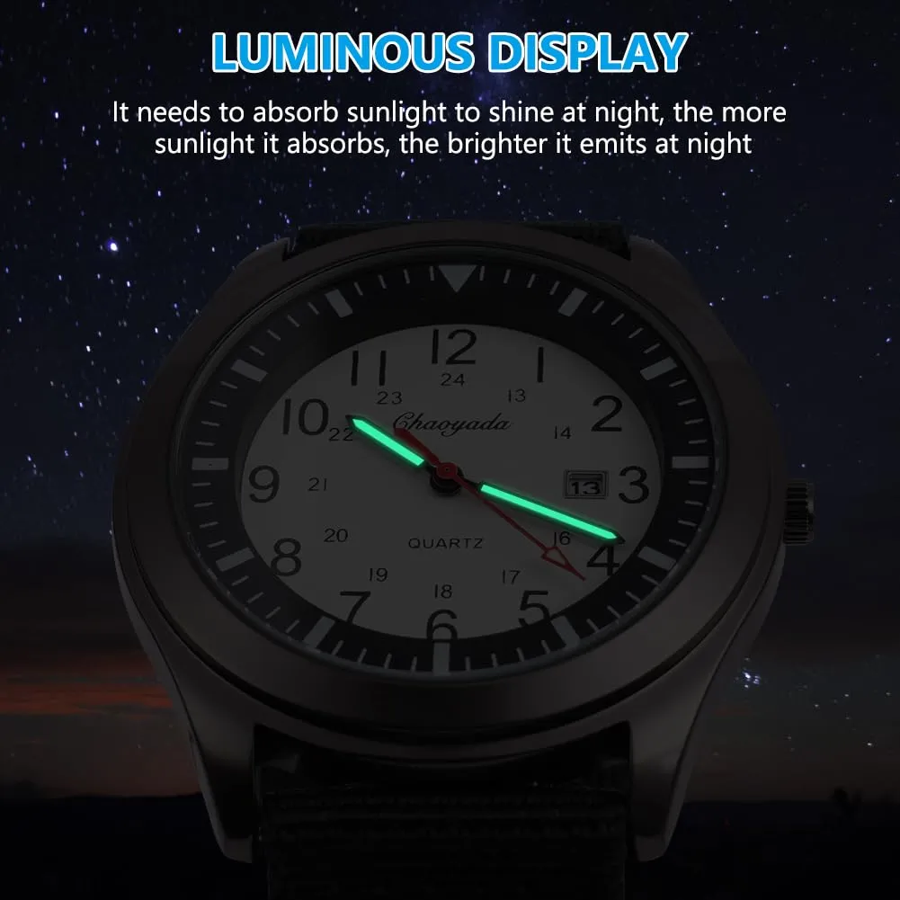 Vicloon Orologio da Uomo, Orologio Analogico al Quarzo, Orologio Militare Che si Illumina al Buio Con Datario e Cinturino in Nylon, Orologi Minimalisti Sportivi Tattici Dell'esercito (Nero) - immagine 5