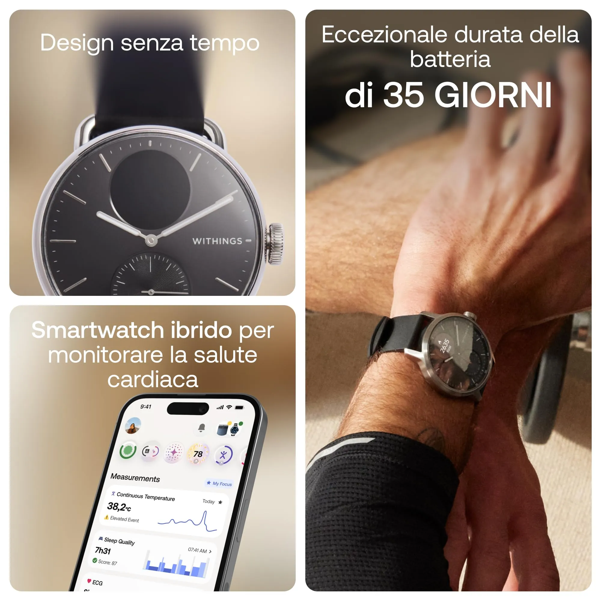 Withings ScanWatch 2, Smartwatch Hybrid, ECG, GPS Connesso, 38mm, Nero - immagine 2
