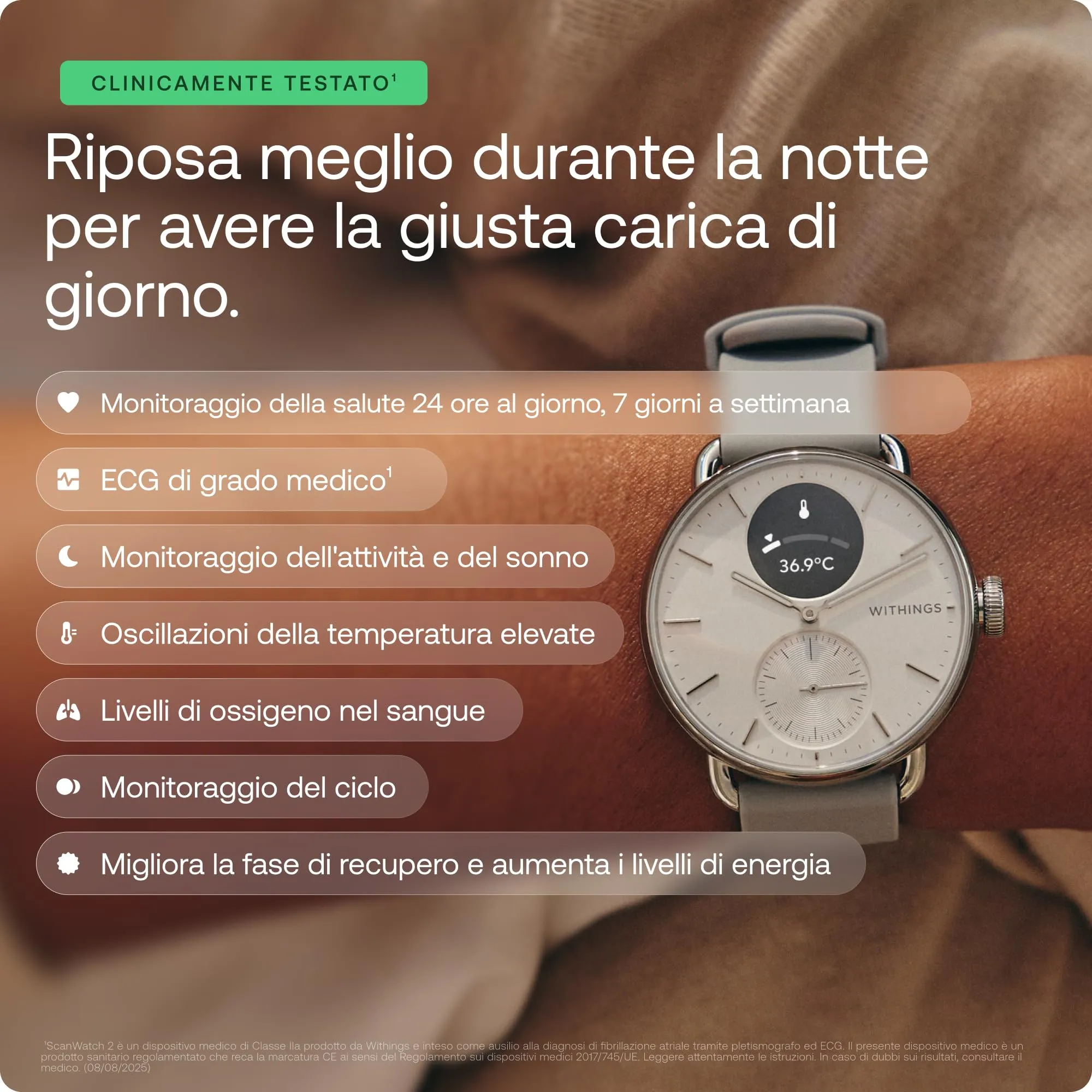 Withings ScanWatch 2, Smartwatch Hybrid, ECG, GPS Connesso, 38mm, Nero - immagine 3
