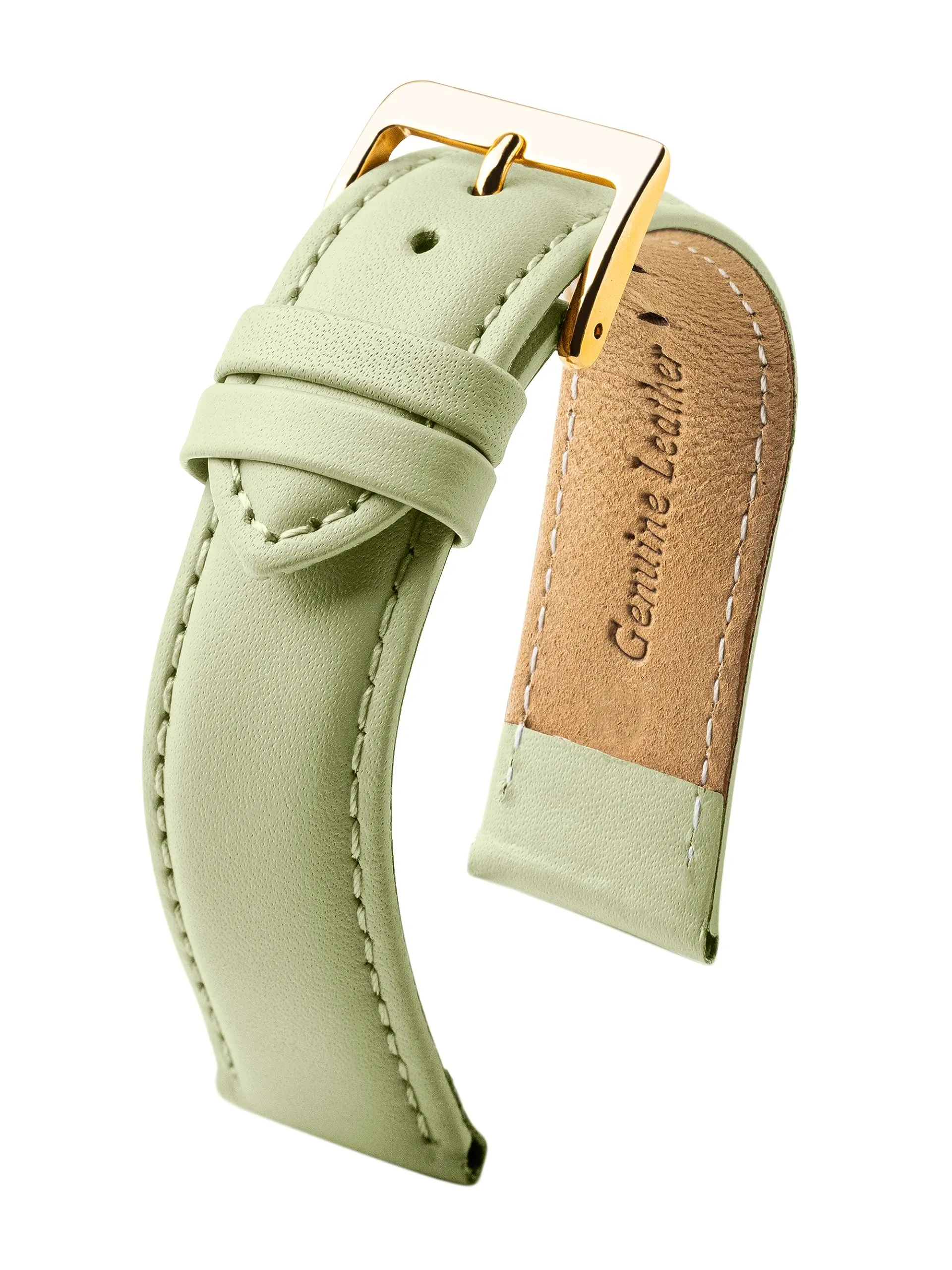 MARCHEL - Cinturino in pelle liscia LLB con chiusura in oro, cinturino per orologio in pelle bovina, in vero cuoio, verde menta, 20 mm, Classico - immagine 3