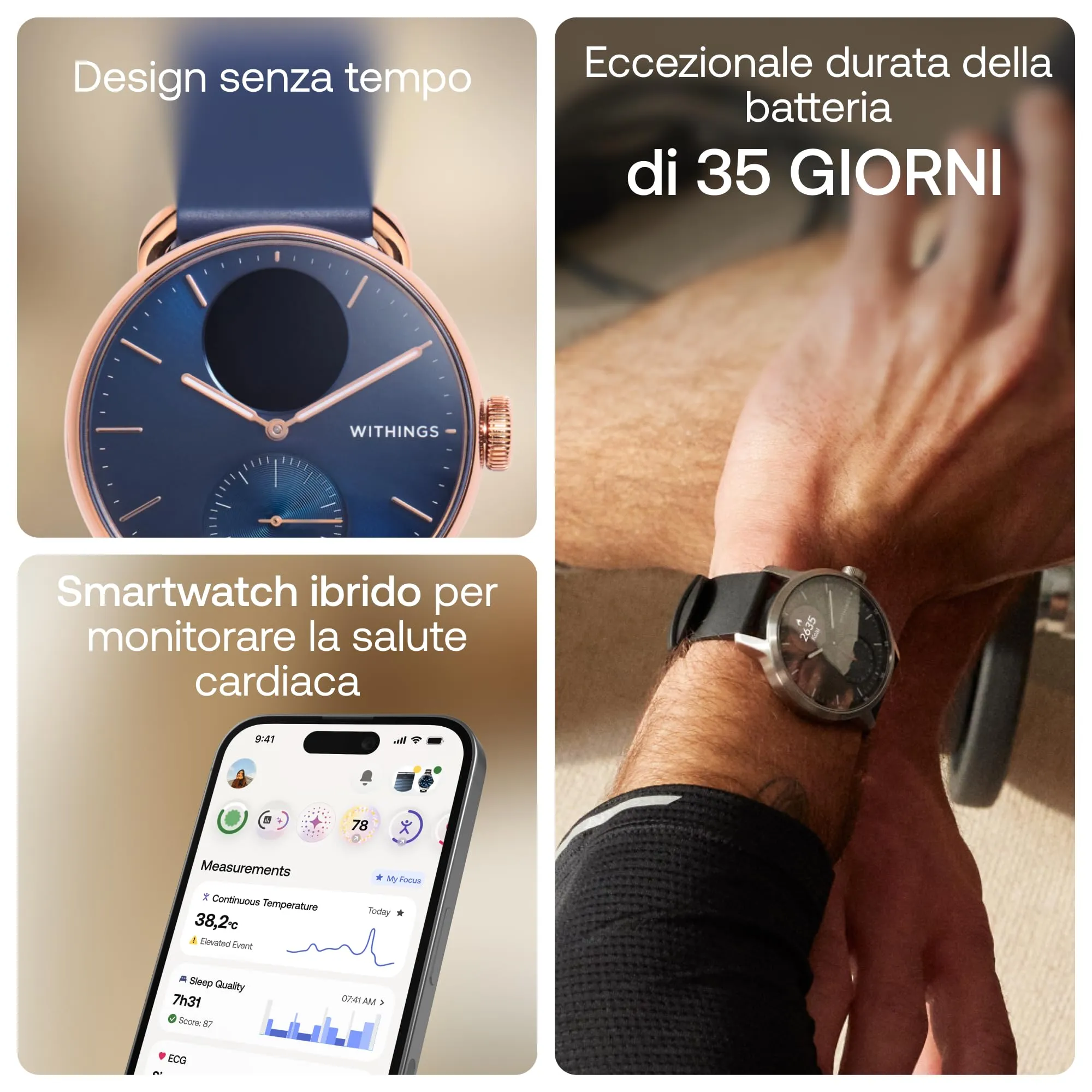 Withings ScanWatch 2, Smartwatch Hybrid, ECG, GPS Connesso, 38mm, Blu - immagine 2