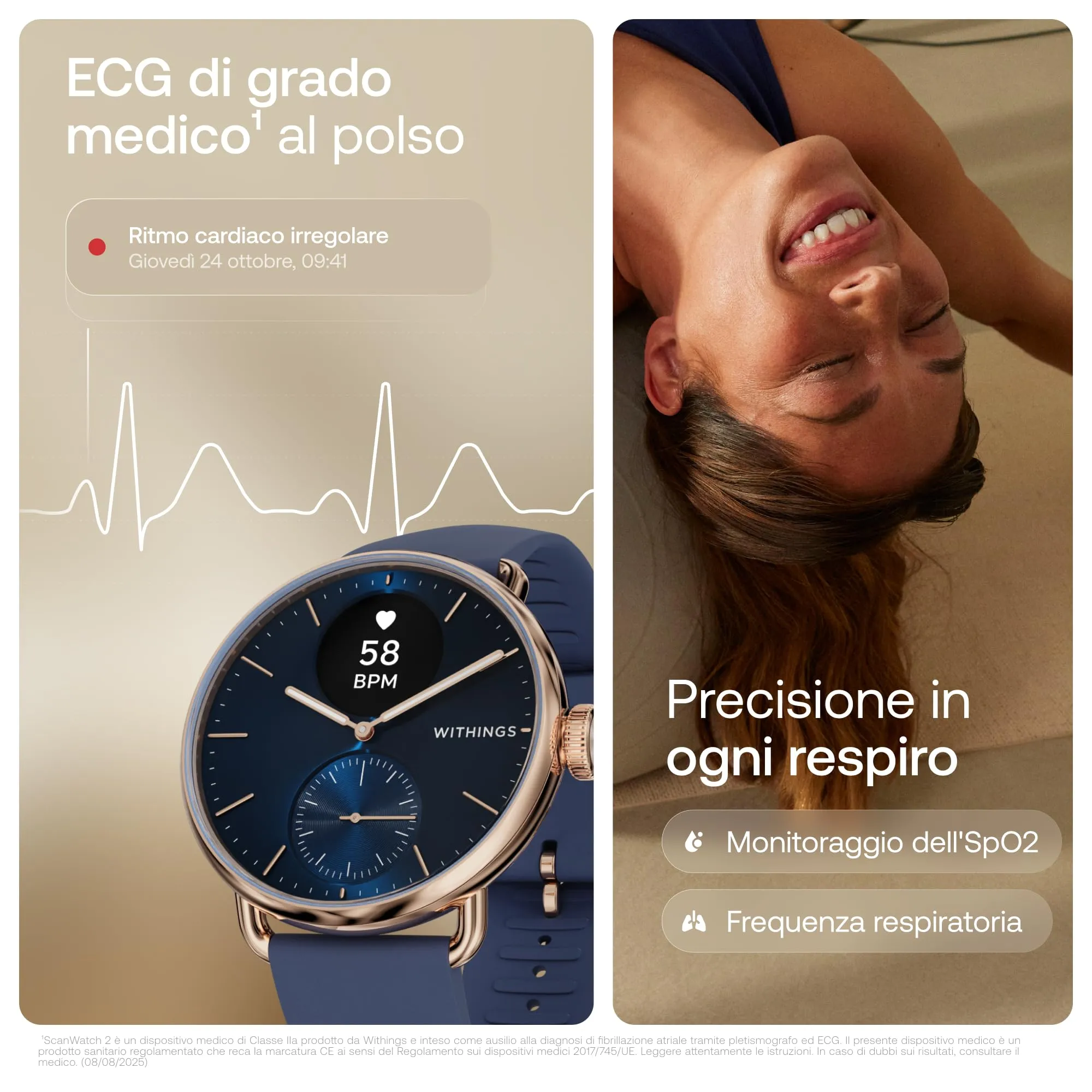 Withings ScanWatch 2, Smartwatch Hybrid, ECG, GPS Connesso, 38mm, Blu - immagine 4