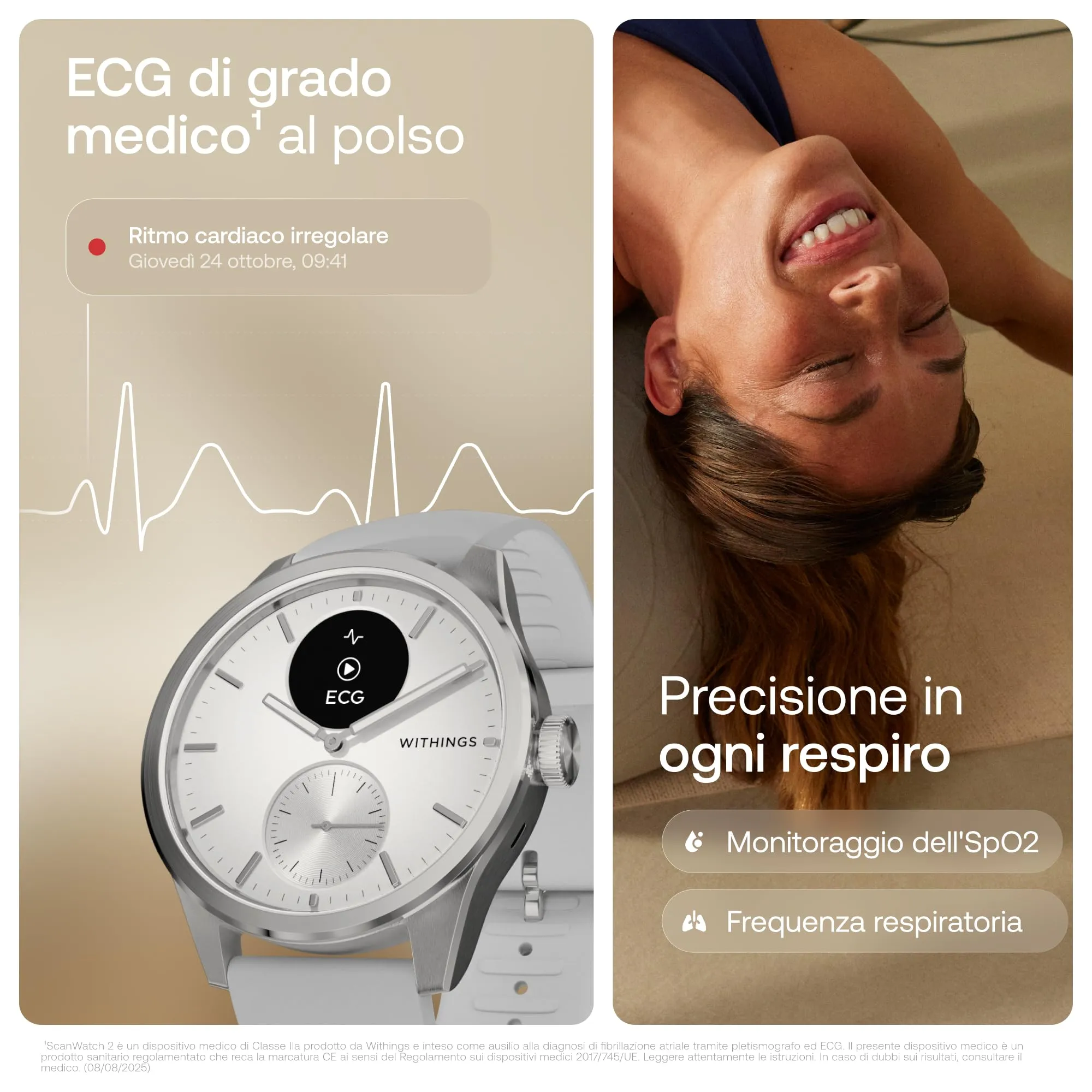 Withings ScanWatch 2 – Connected Healthwatch, Elettrocardiogramma ECG, SpO2, Temperatura, Monitoraggio del sonno, Salute respiratoria, Attività, Calorie, Impermeabile, Batteria 30 giorni, Android iOS - immagine 4