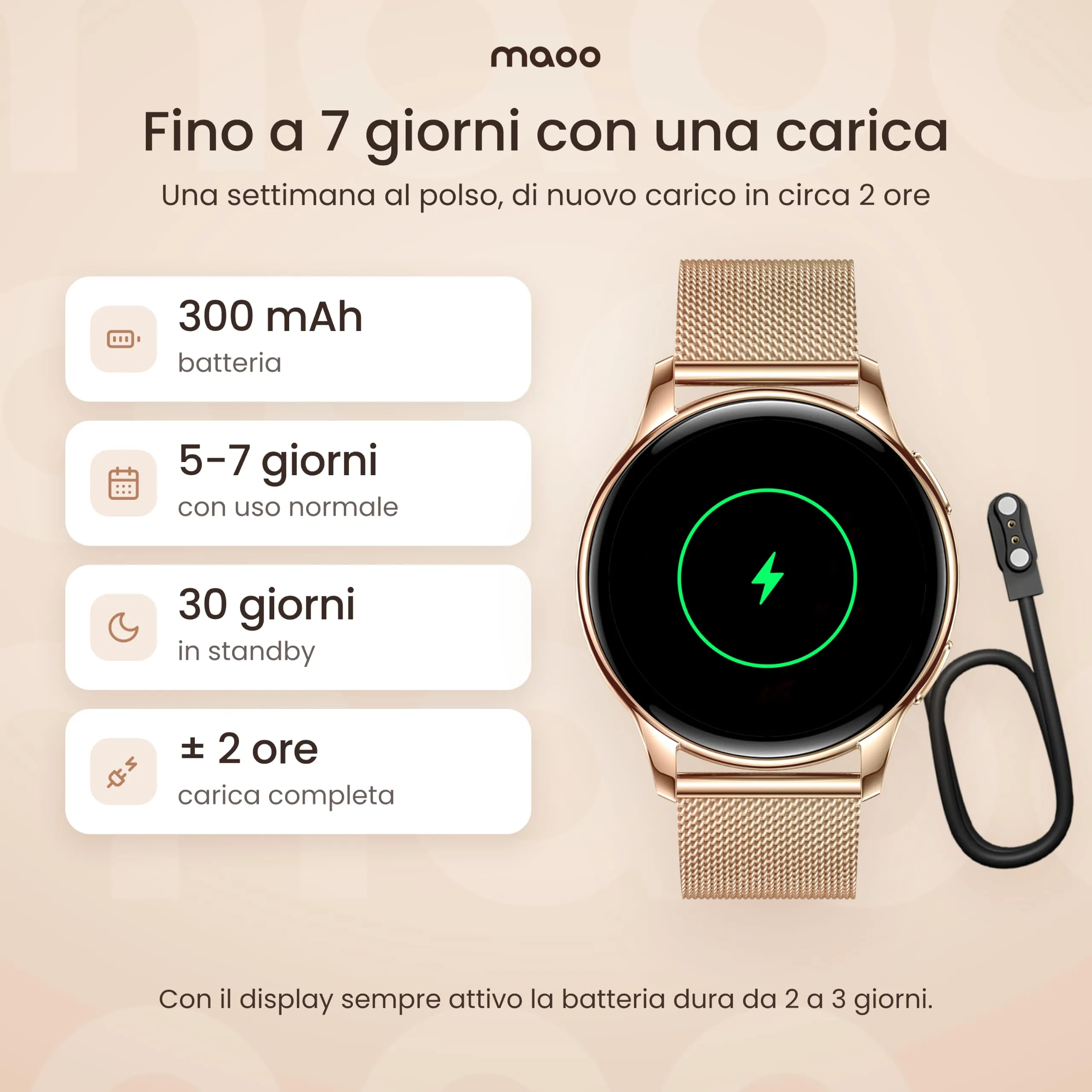 Maoo Ventura Orologio Smartwatch Donna con Chiamate Bluetooth e 5 Cinturini, Display AMOLED Rotondo, Smart Watch Donna Compatibile iPhone Android, Fitness Tracker, Contapassi, SpO2, IP67, Oro Rosa - immagine 7