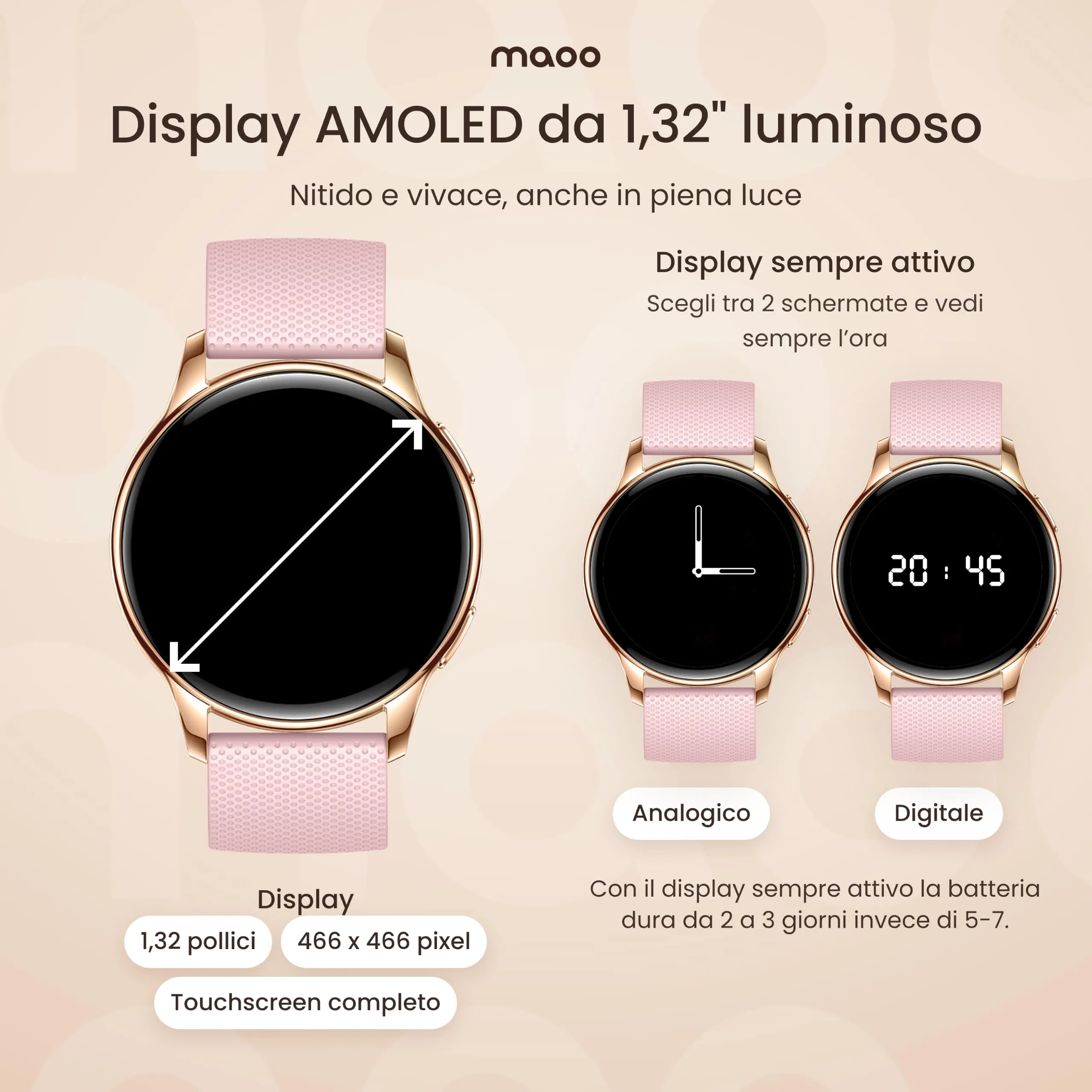Maoo Ventura Orologio Smartwatch Donna con Chiamate Bluetooth e 5 Cinturini, Display AMOLED Rotondo, Smart Watch Donna Compatibile iPhone Android, Fitness Tracker, Contapassi, SpO2, IP67, Oro Rosa - immagine 10